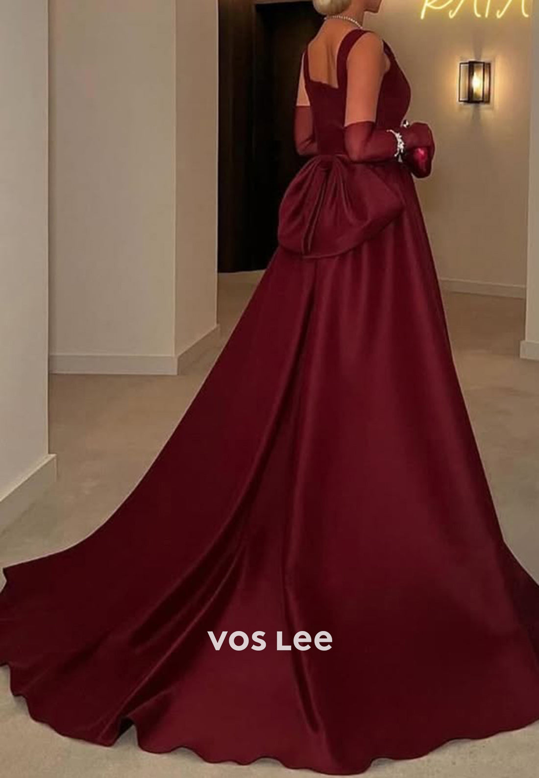 Elegant & Luxurious A-Line Square Bowknot Pleated Evening Dresses with Court Train