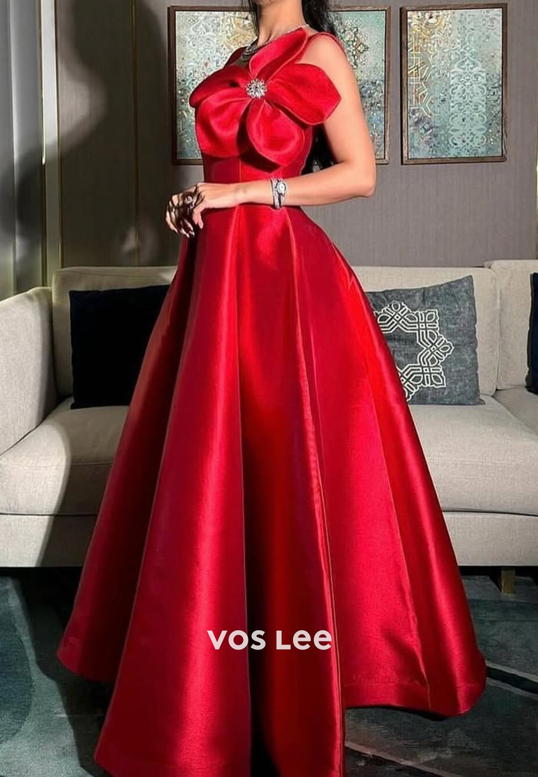 A-Line Flowers Floor-Length Square Floral Embossed Pleated Formal Evening Dresses