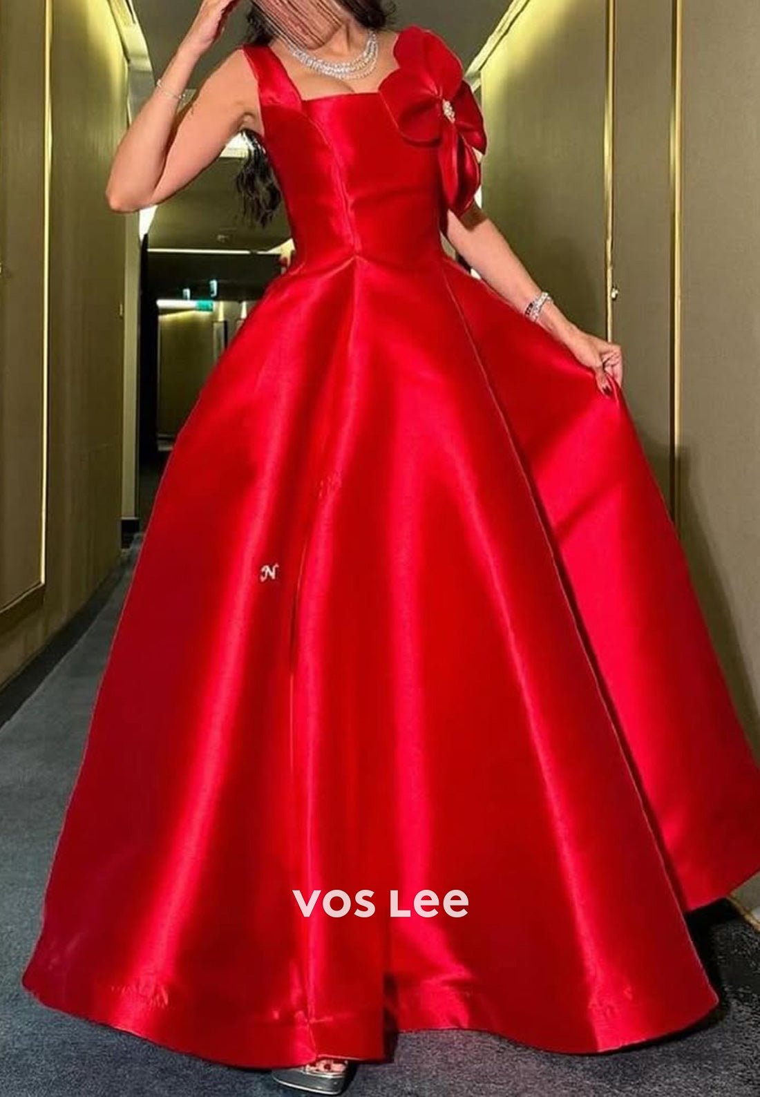 A-Line Flowers Floor-Length Square Floral Embossed Pleated Formal Evening Dresses