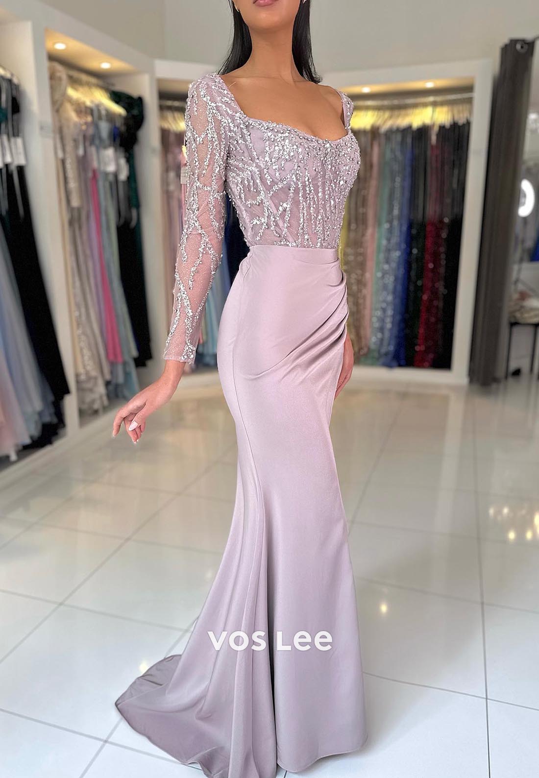 Illusion Cutout Long Sleeves Sweetheart Ruched Mermaid Prom Dresses with Split