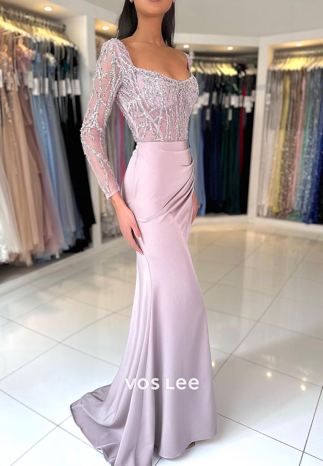 Illusion Cutout Long Sleeves Sweetheart Ruched Mermaid Prom Dresses with Split