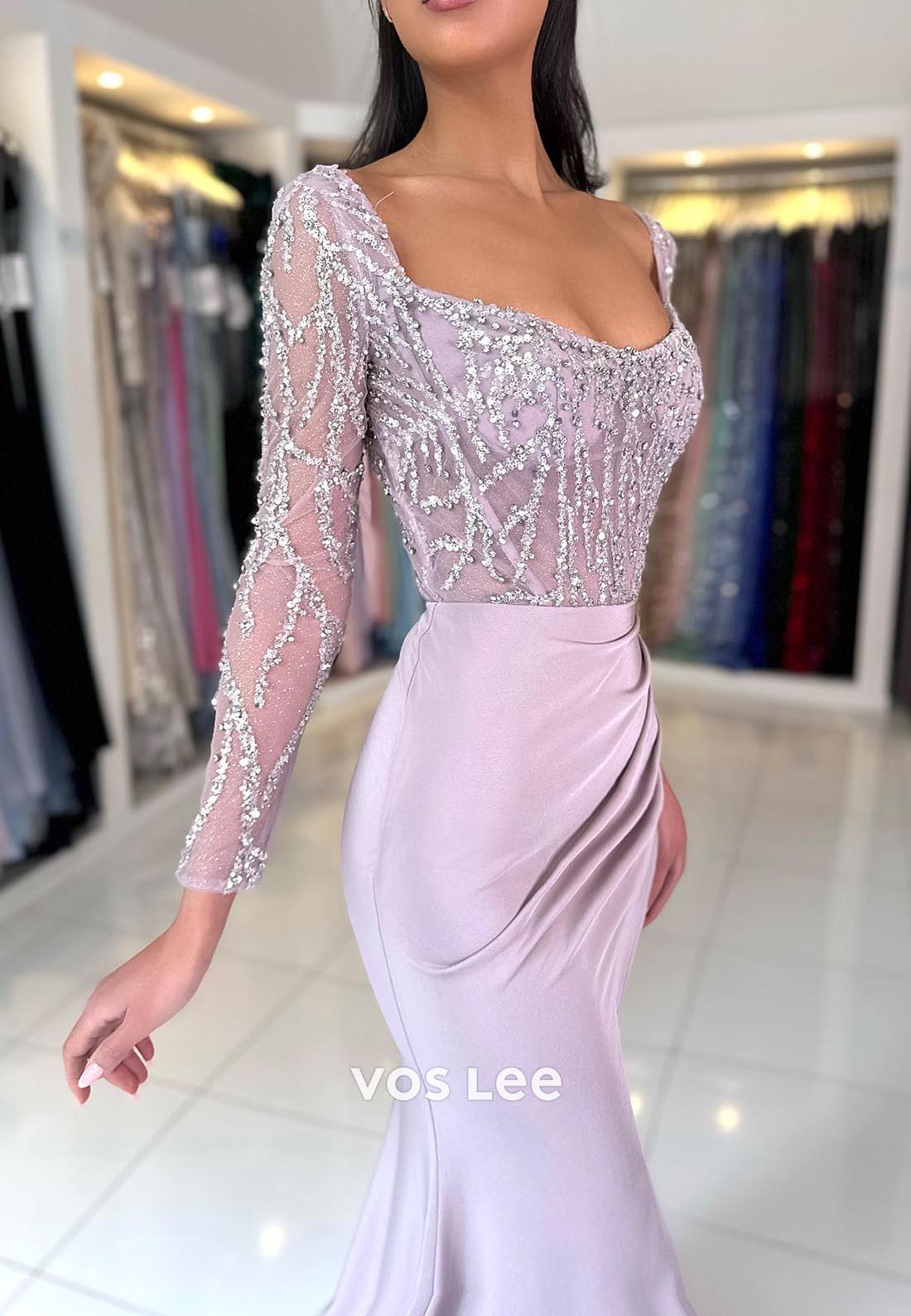Illusion Cutout Long Sleeves Sweetheart Ruched Mermaid Prom Dresses with Split