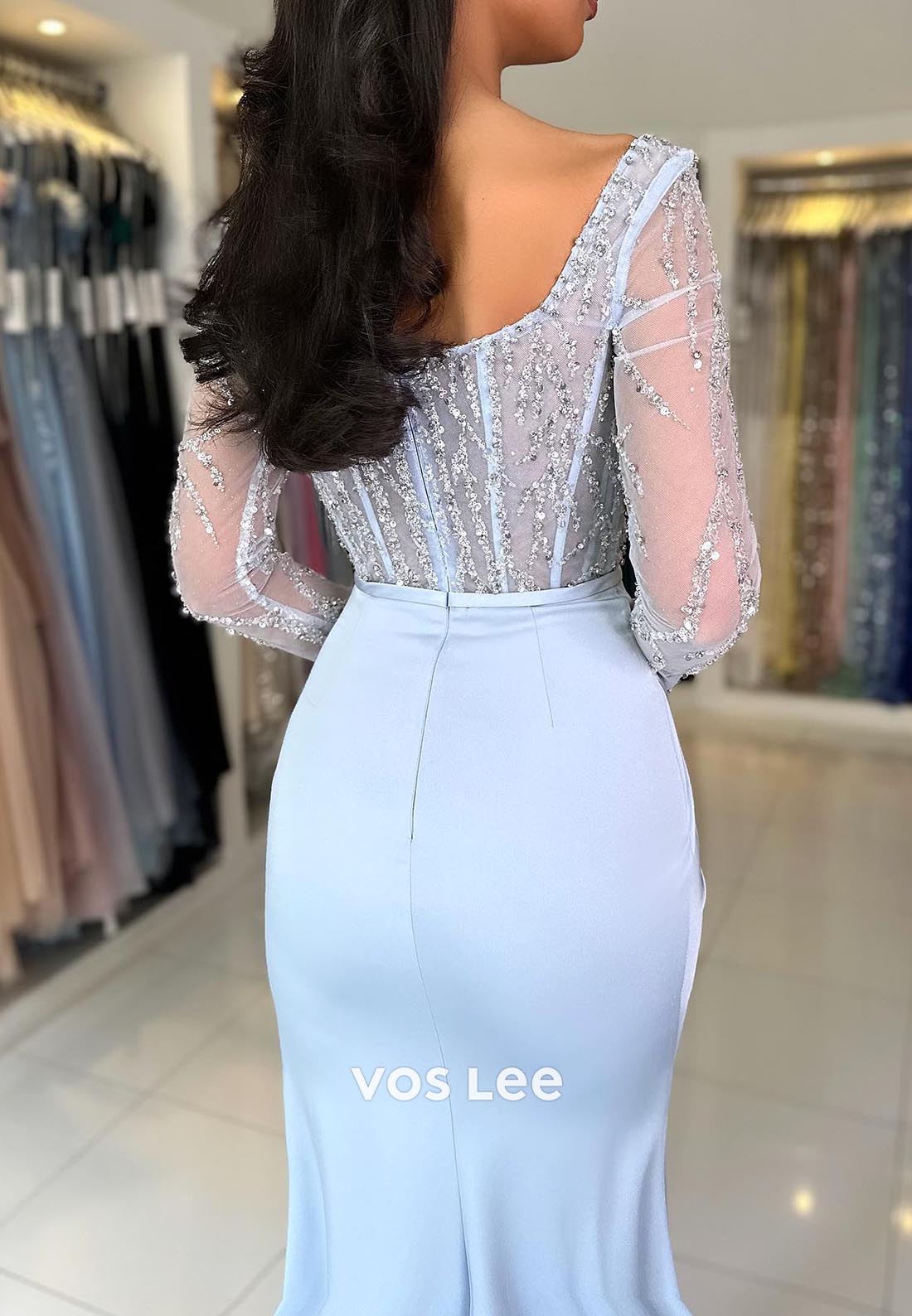 Illusion Cutout Long Sleeves Sweetheart Ruched Mermaid Prom Dresses with Split
