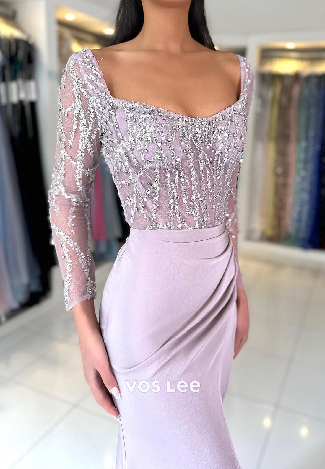 Illusion Cutout Long Sleeves Sweetheart Ruched Mermaid Prom Dresses with Split