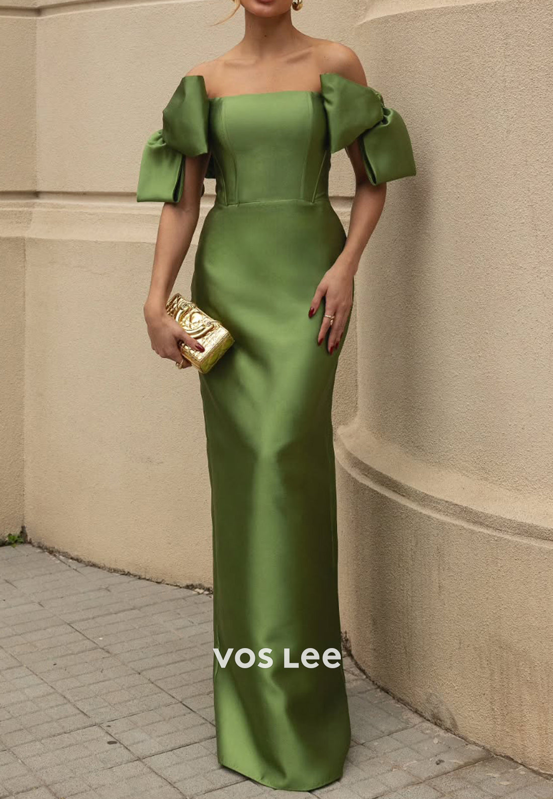 Simple & Classic Off the Shoulder Bowknot Sheath Evening Dresses with Sweep Train