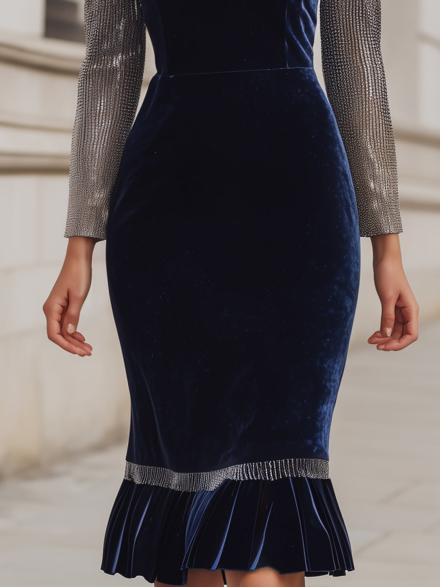 Midnight Velvet Dress With Metallic Accents