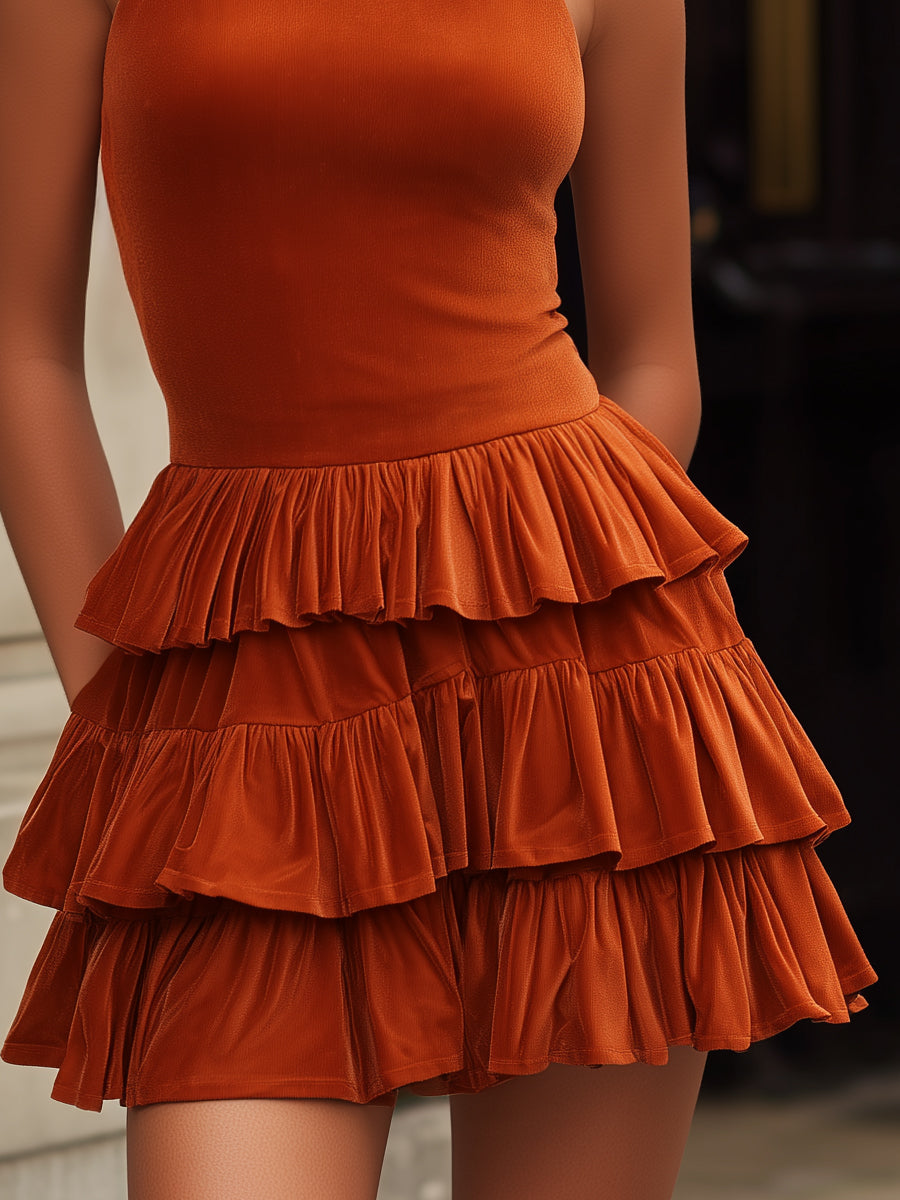 Ruffled Tiered Halter Mini Dress