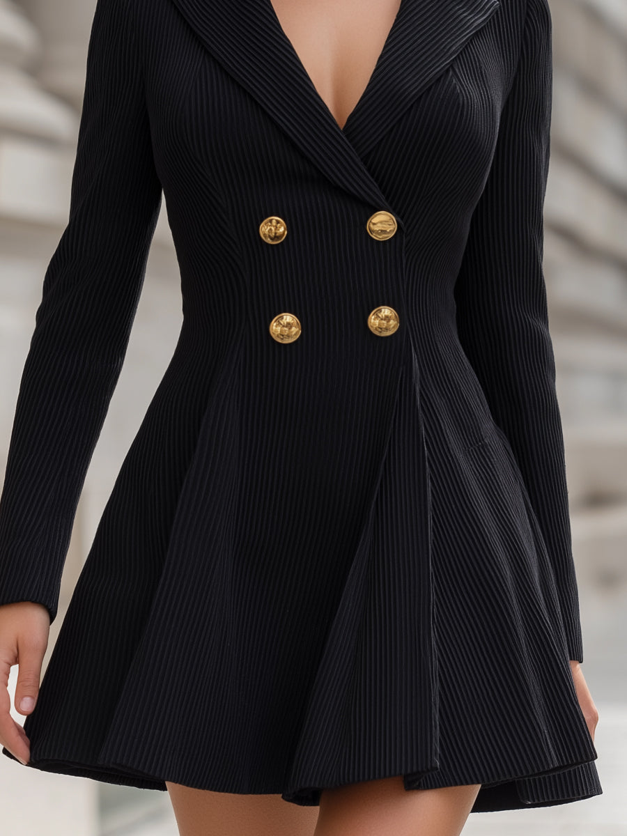 Woven Ribbed Double-Breasted Blazer Mini Dress