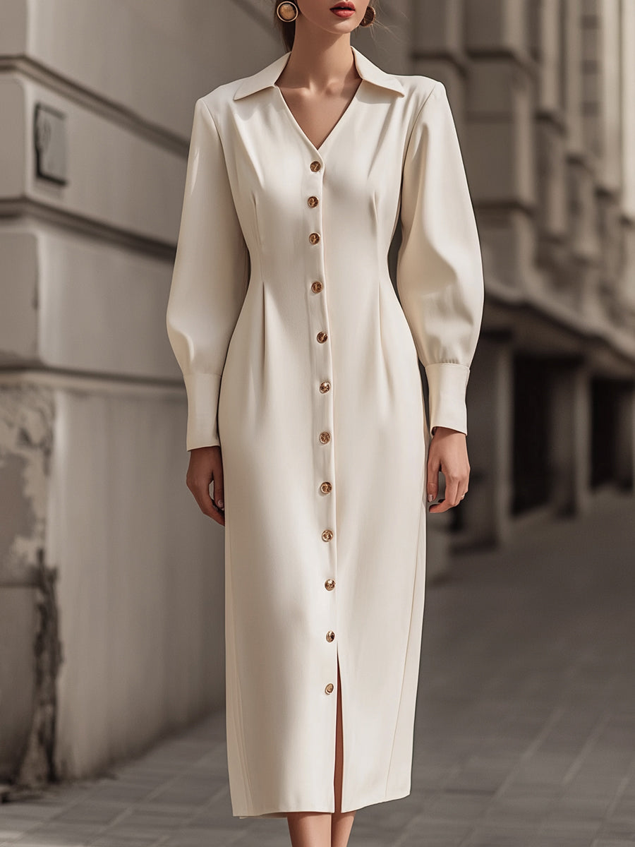 Elegant Button-Down Midi Shirt Dress