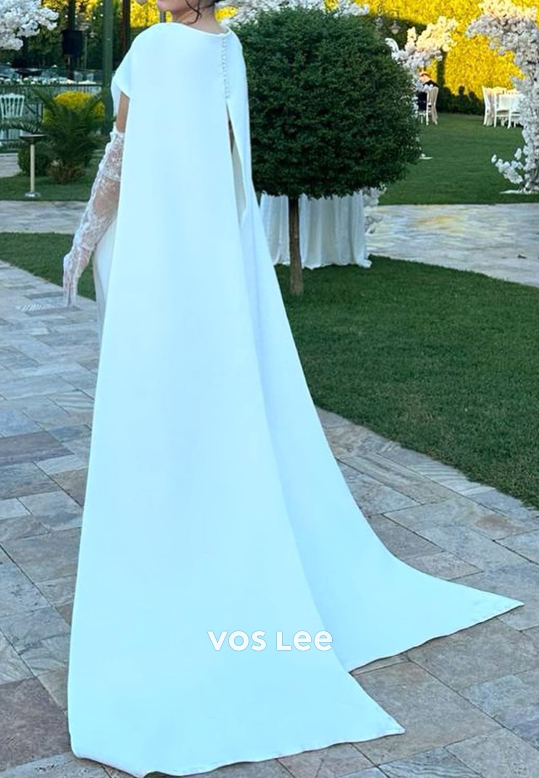 Couture & Ornate Empire Waist Scoop Evening Dresses with Long Lace gloves