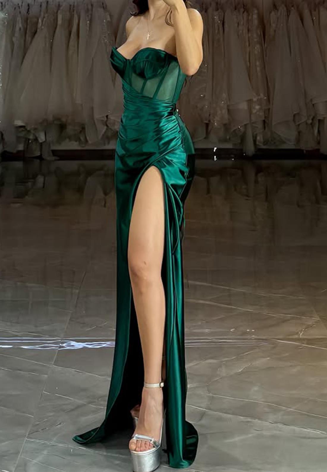 Sheath Sweetheart Pleats Side Slit Long Prom Party Dress