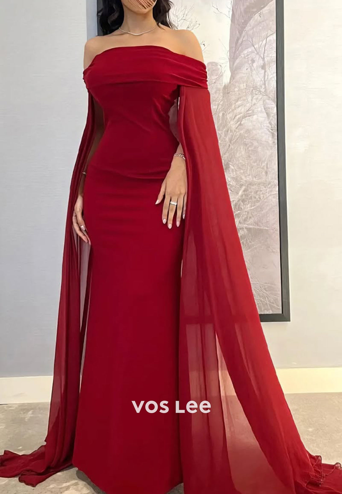 Couture & Ornate Pleated Off the Shoulder Floor-Length Mermaid Evening Dresses