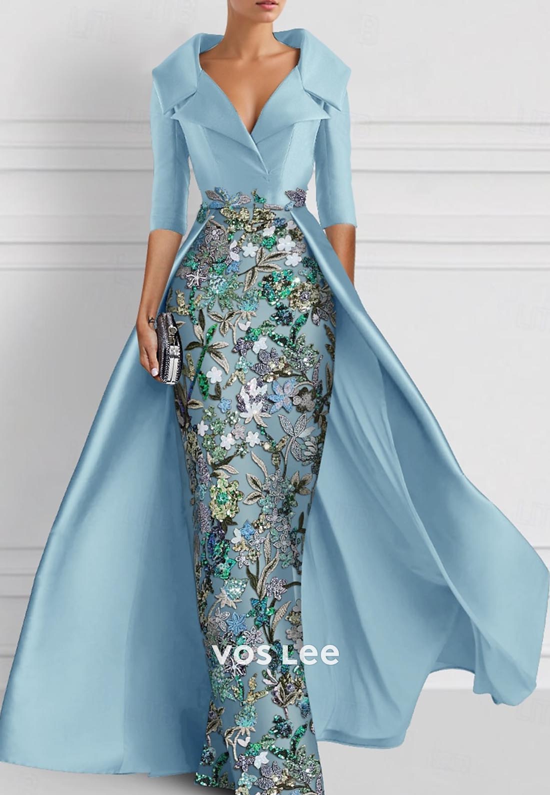 Elegant & Luxurious V Neck Embroidery Sequined Mermaid Evening Dress