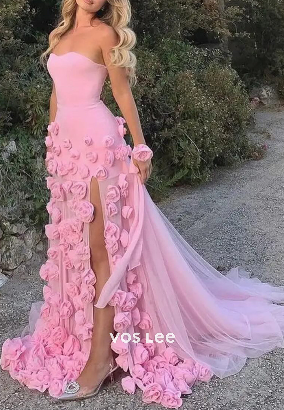 Glamorous Allover Floral Embellished Sweetheart Mermaid Evening Dresses with Split
