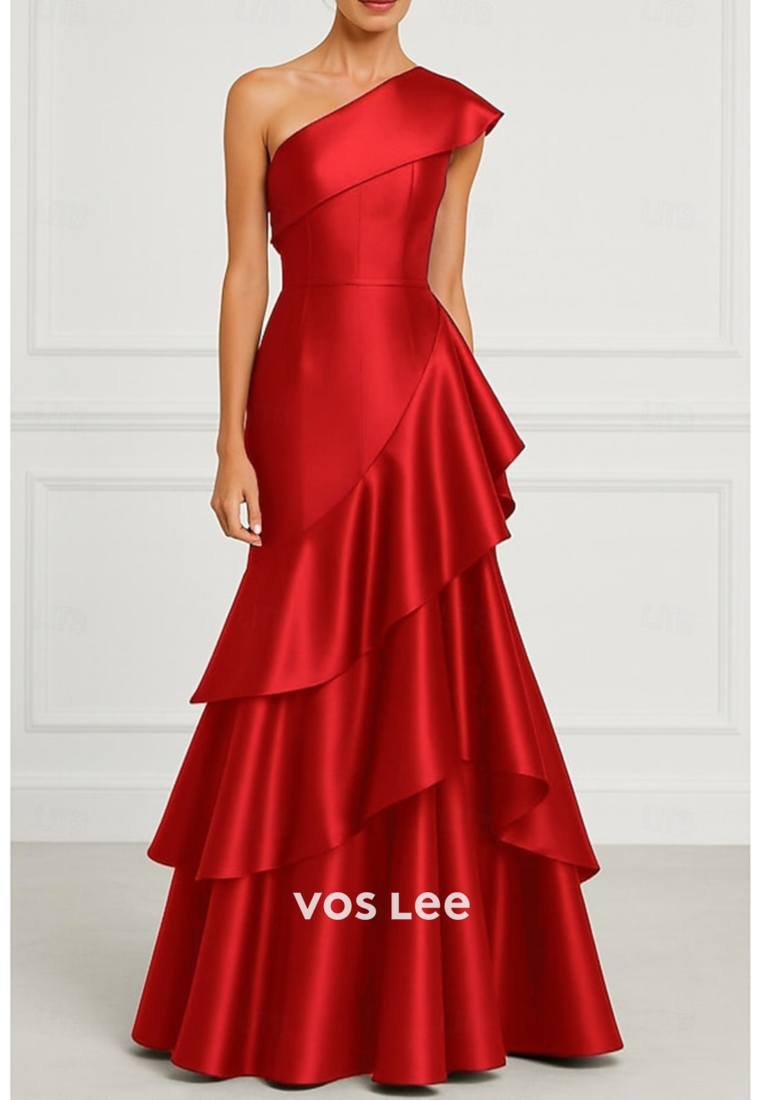 Elegant & Luxurious A-Line Floor-Length One Shoulder Tiered Evening Dresses