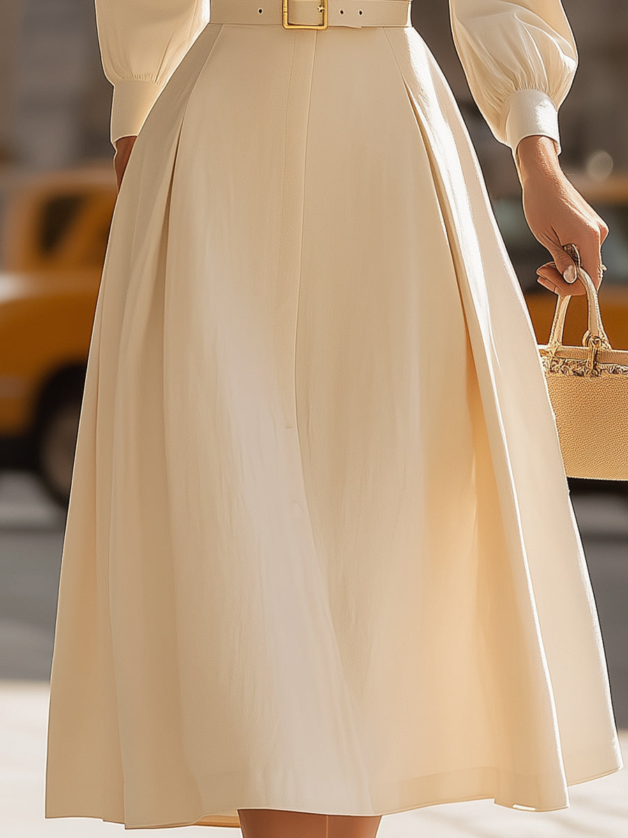 Vintage-Inspired Belted A-Line Midi Dress
