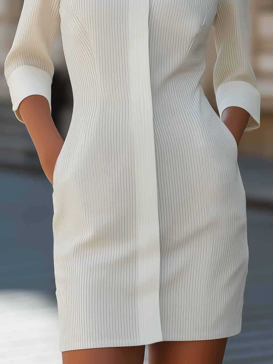 Textured Pin-Tuck Woven Shirt Dress