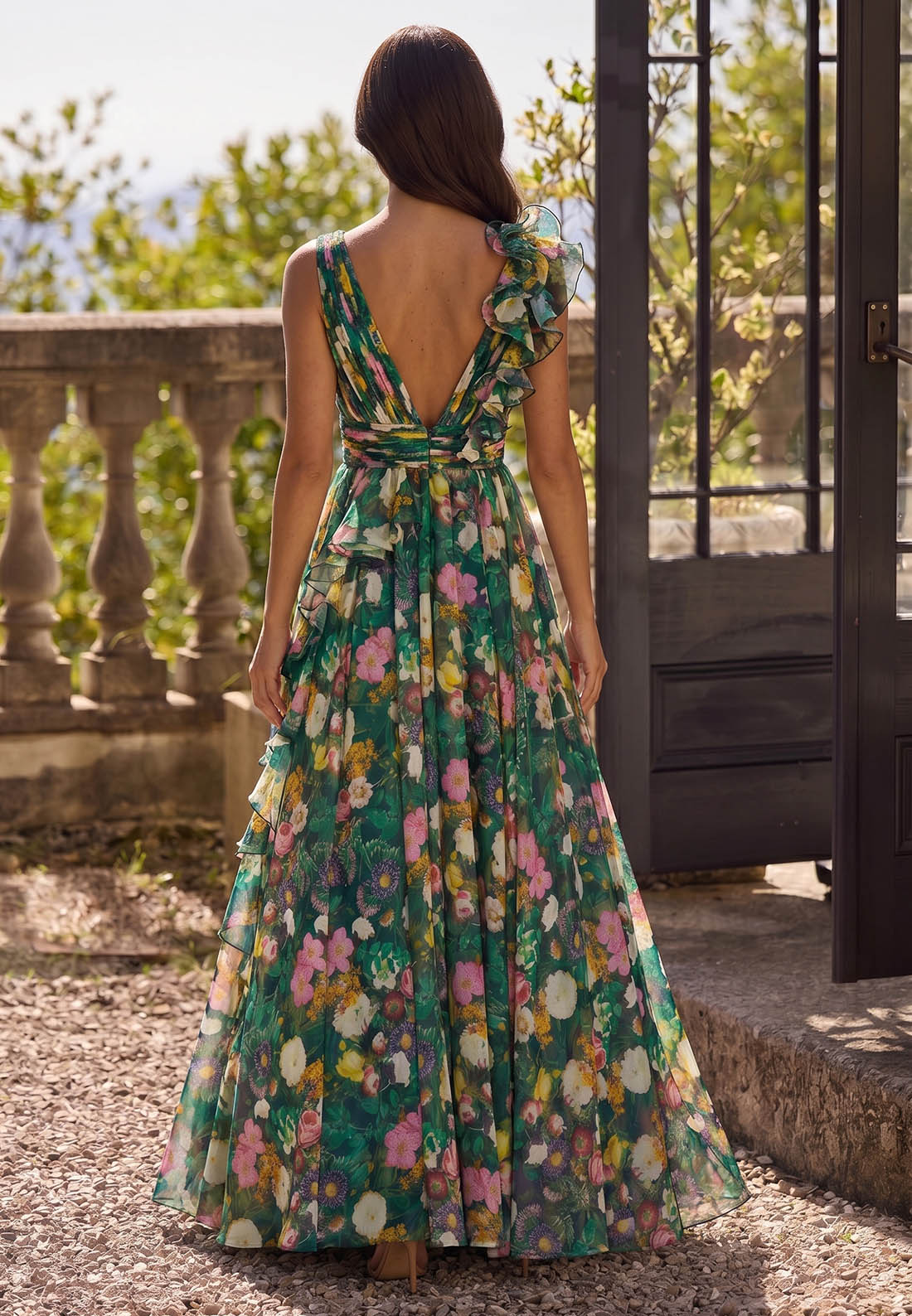 Spaghetti Straps V-Neck Empire-Waist Mother of the Bride Dress