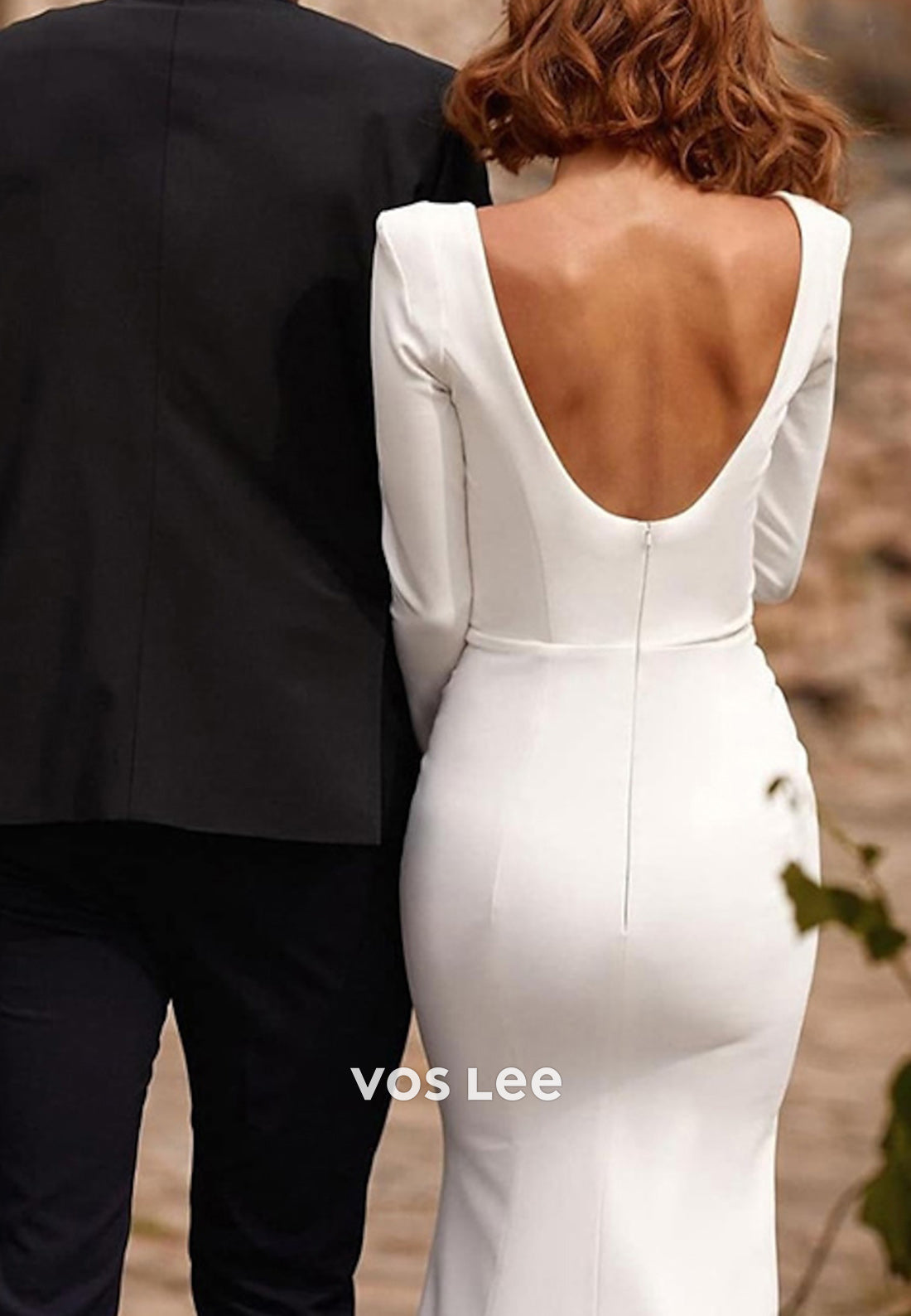Simple & Classic Long Sleeve Square Pleated Mermaid Wedding Dresses with Sweep Train