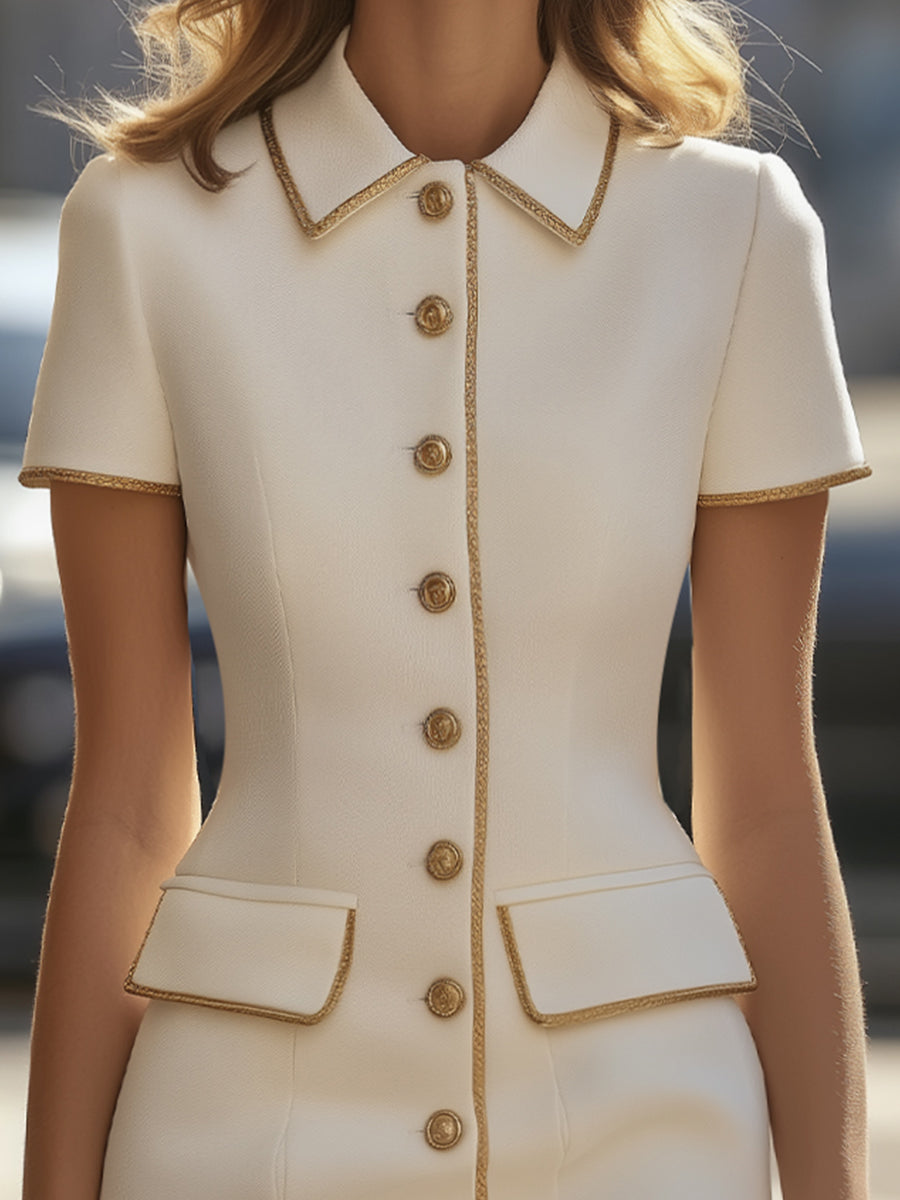 Elegant Short Sleeve Button-Down Mini Dress
