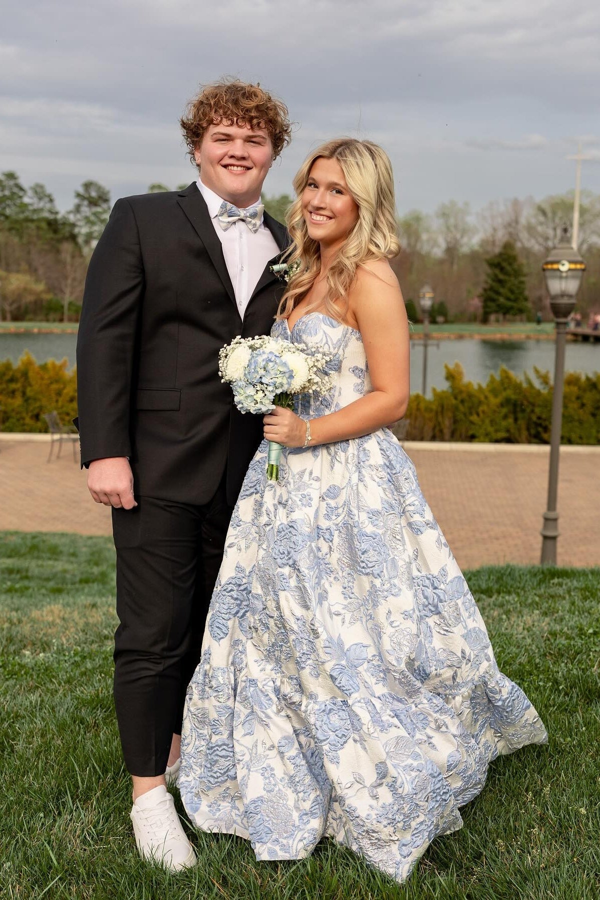 Strapless Pink Floral A-line Long Formal Dress