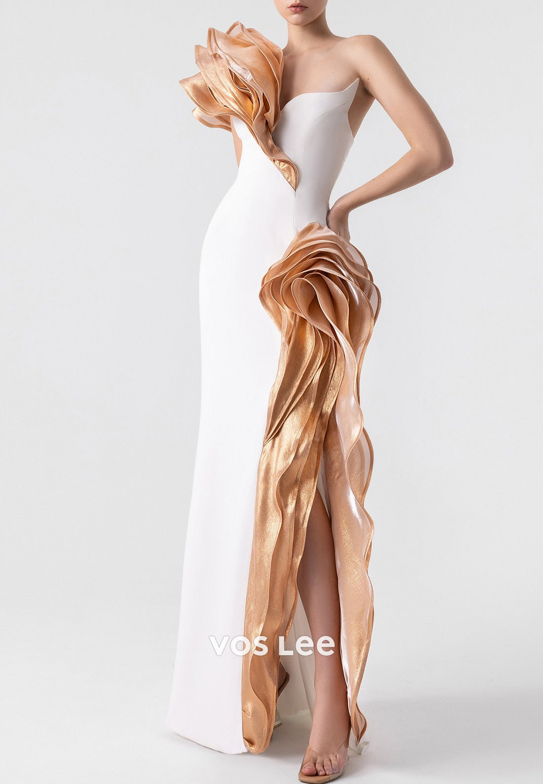 Sexy and Sleek One Shoulder Floor-Length Sheath Evening Dresses with High Slit