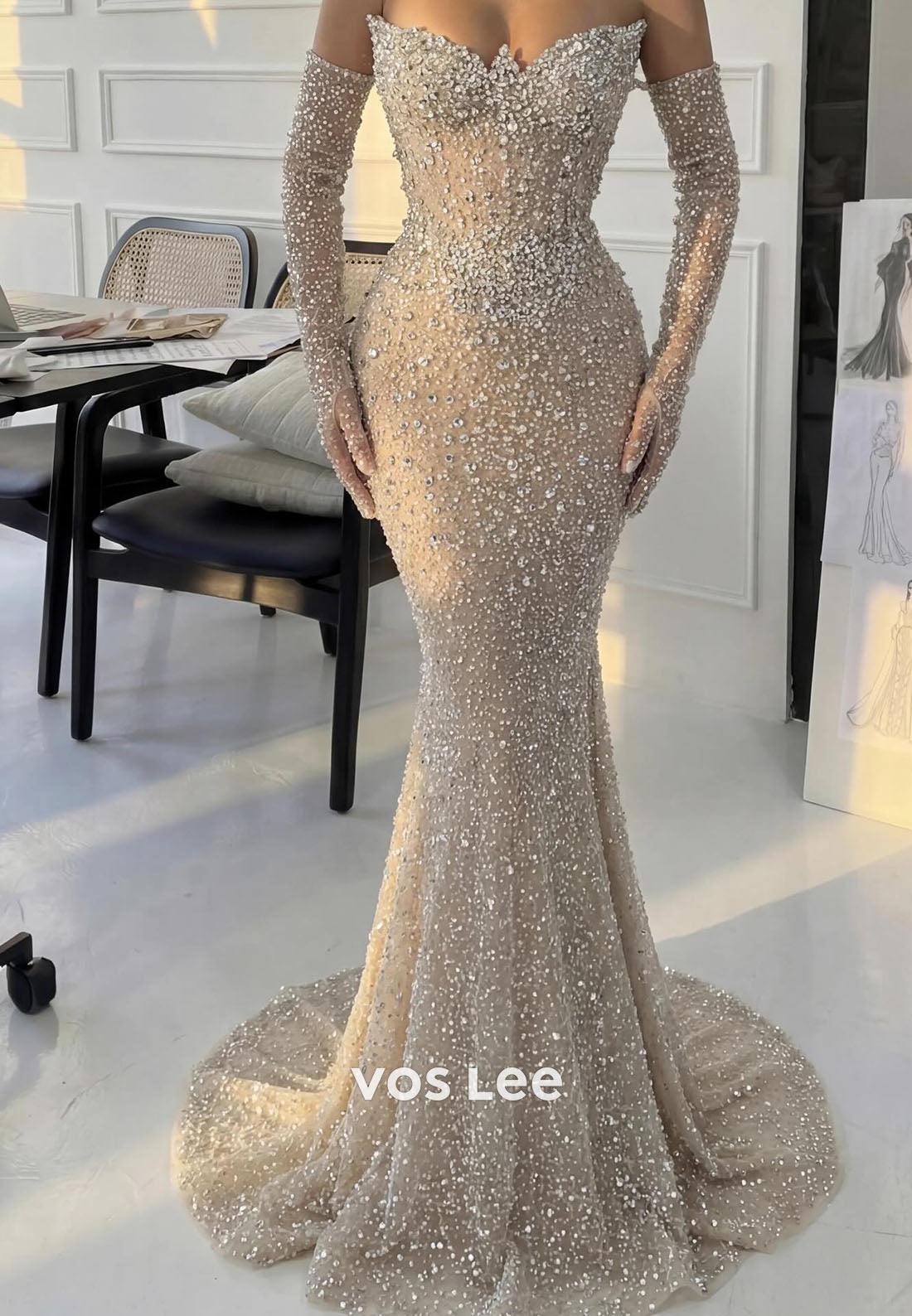 Sweetheart Sleeveless Mermaid Evening Dress Long With Crystals