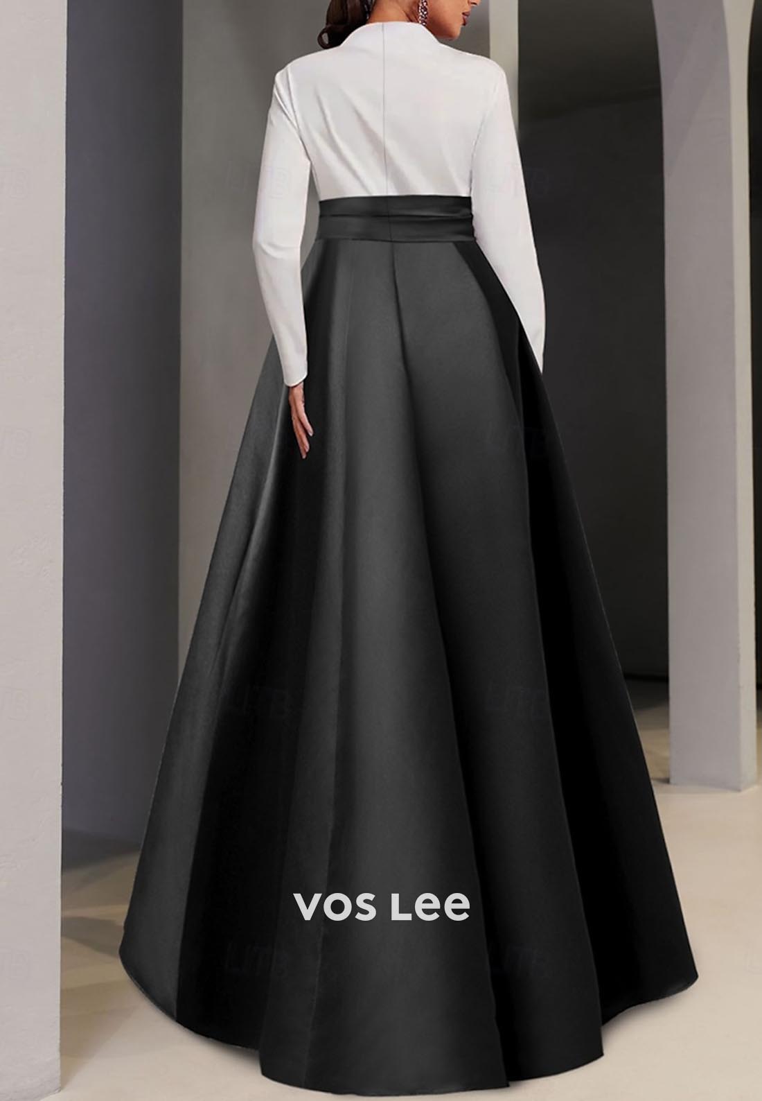 A-Line Long Sleeves Empire Waist High Low Pleated Evening Dress with Train