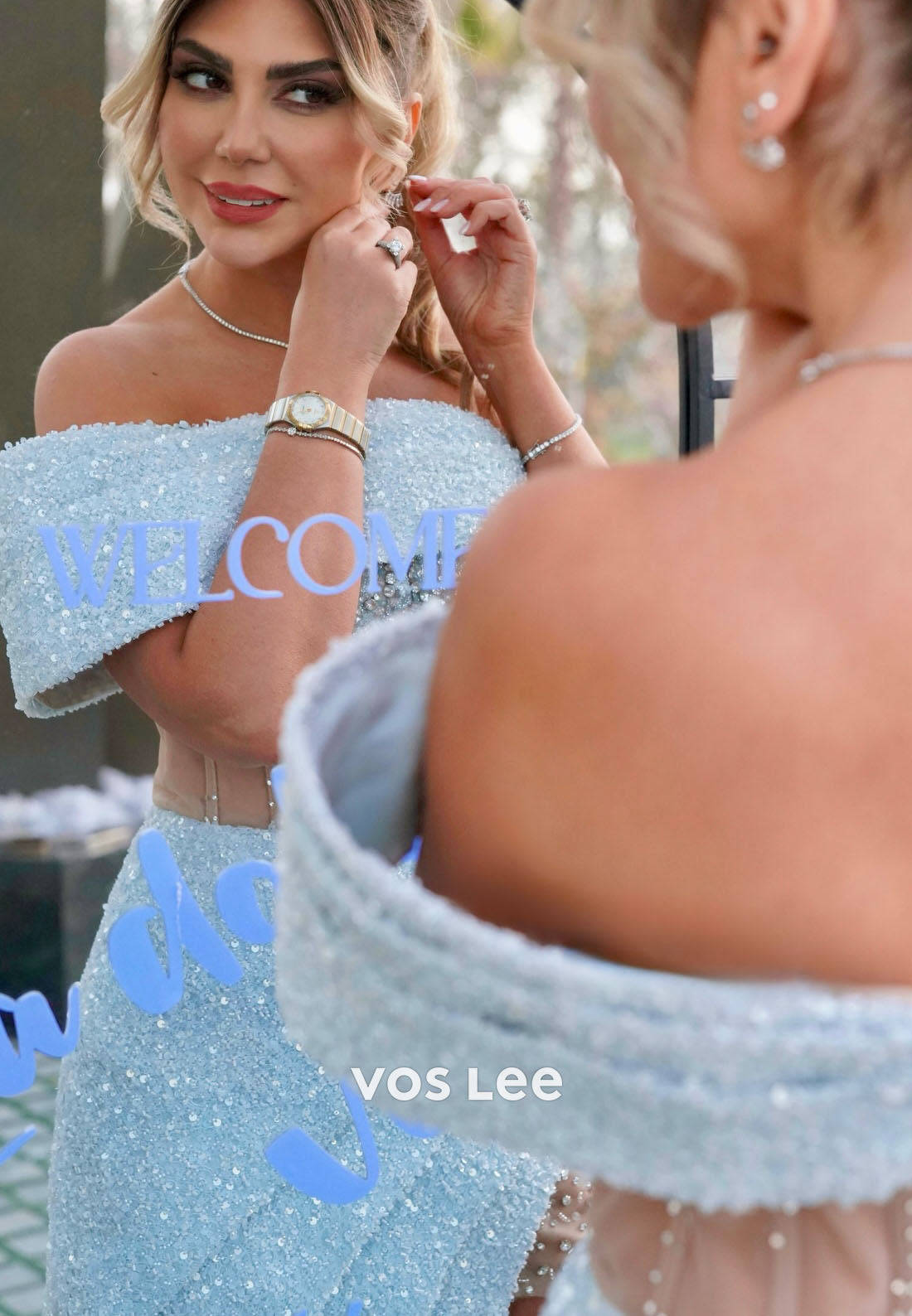 Sparkling Off the Shoulder Sequins Split Floor-Length Pleat Evening Dresses Gliiter Dress