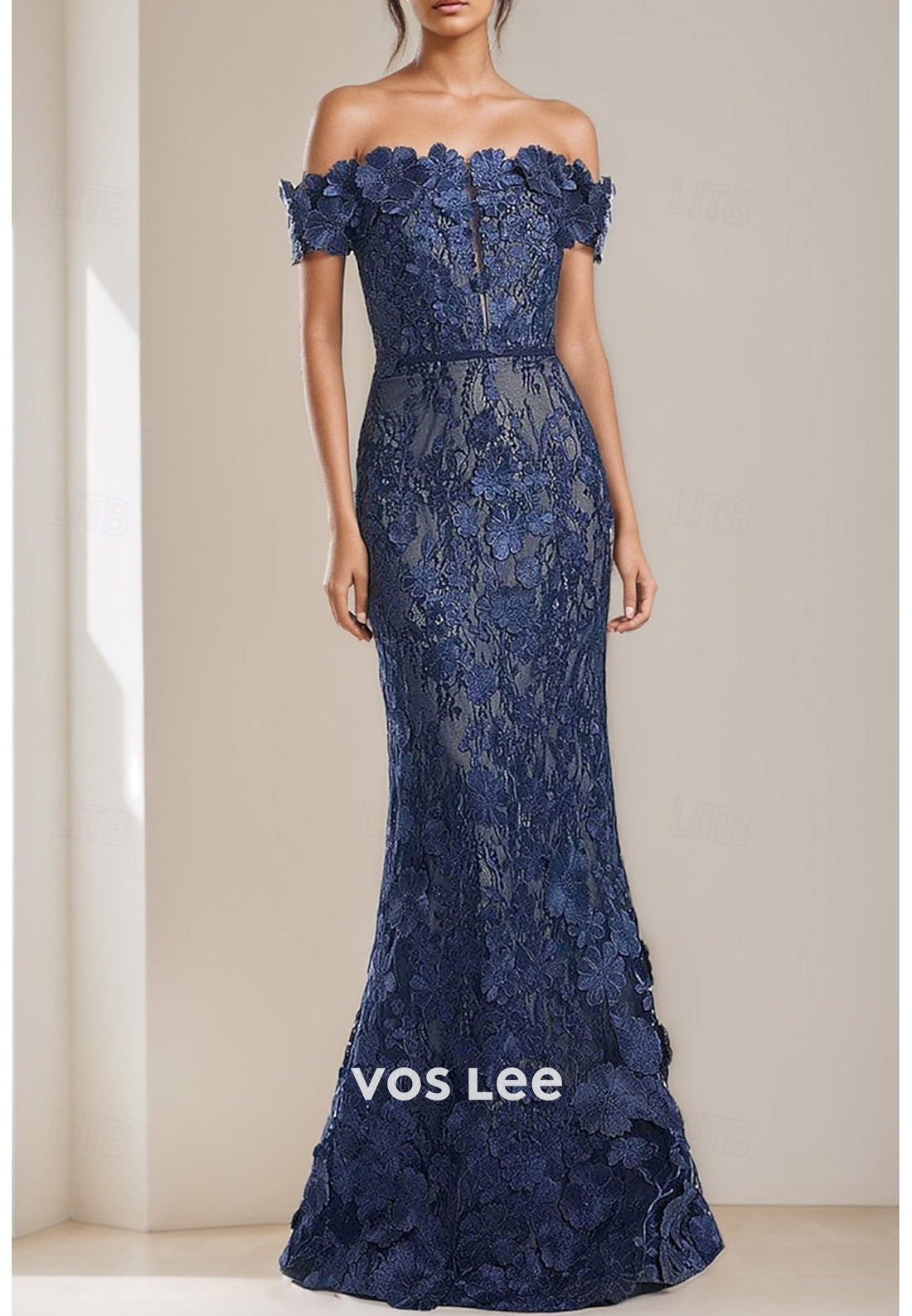 Off the Shoulder Lace Appliques Mermaid Evening Dresses with Sweep Train