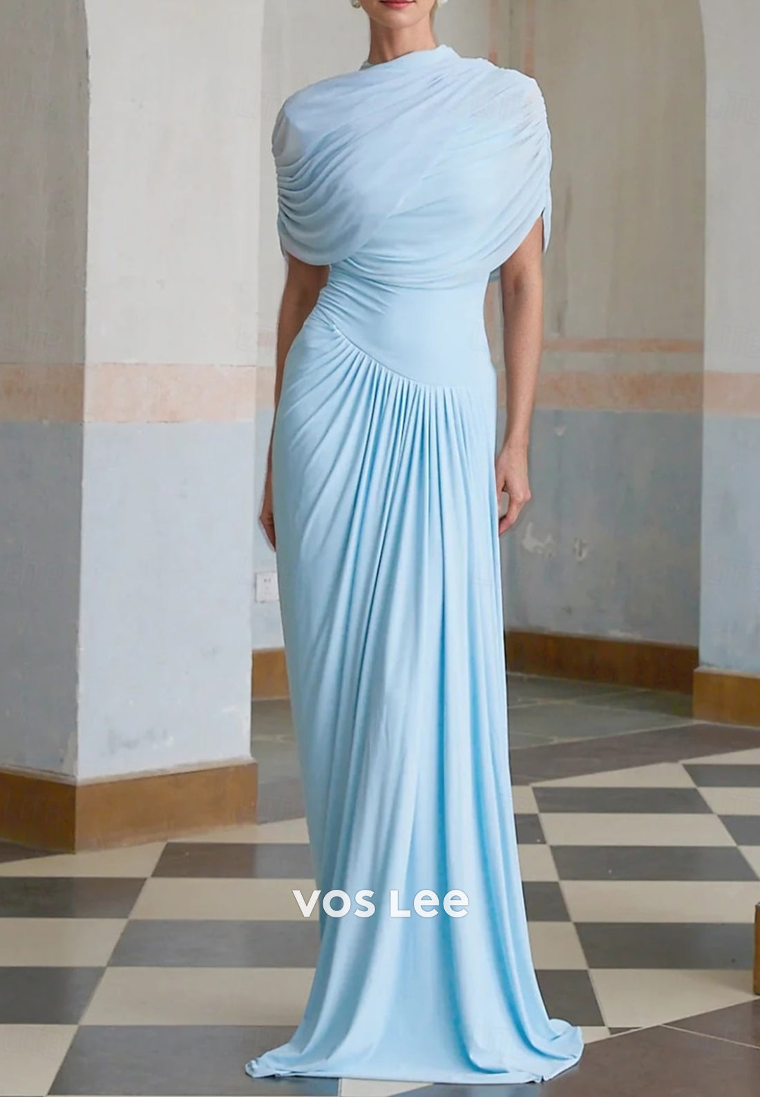 Asymmetrical Neck Floor-Length Evening Dresses Wedding Guest Dresses