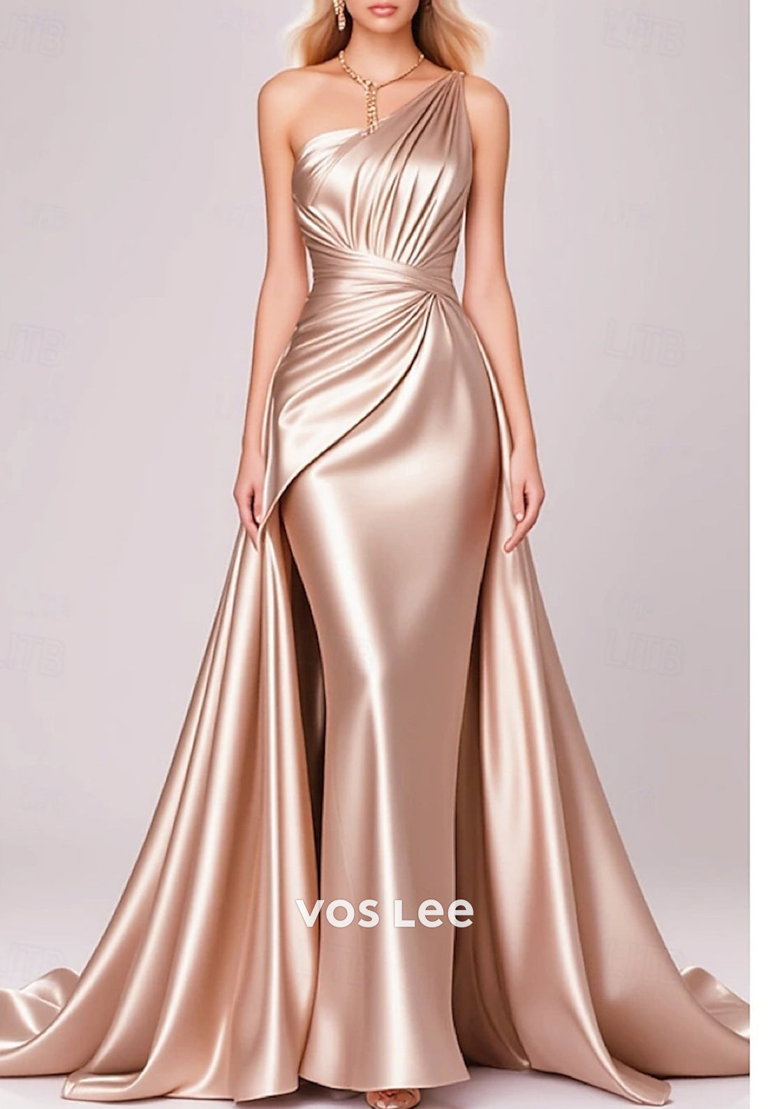 Classic One Shoulder Mermaid Pleated Evening Dresses with Court Train