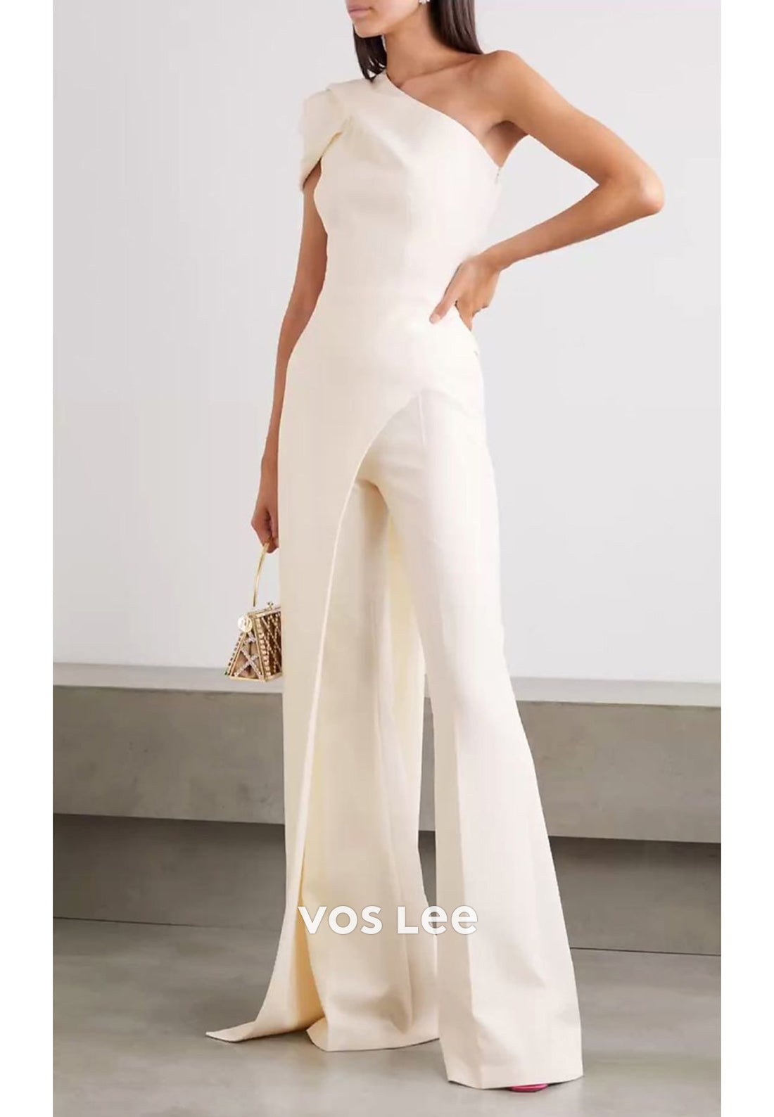 Couture & Ornate White One Shoulder Short Sleeve Jumpsuit