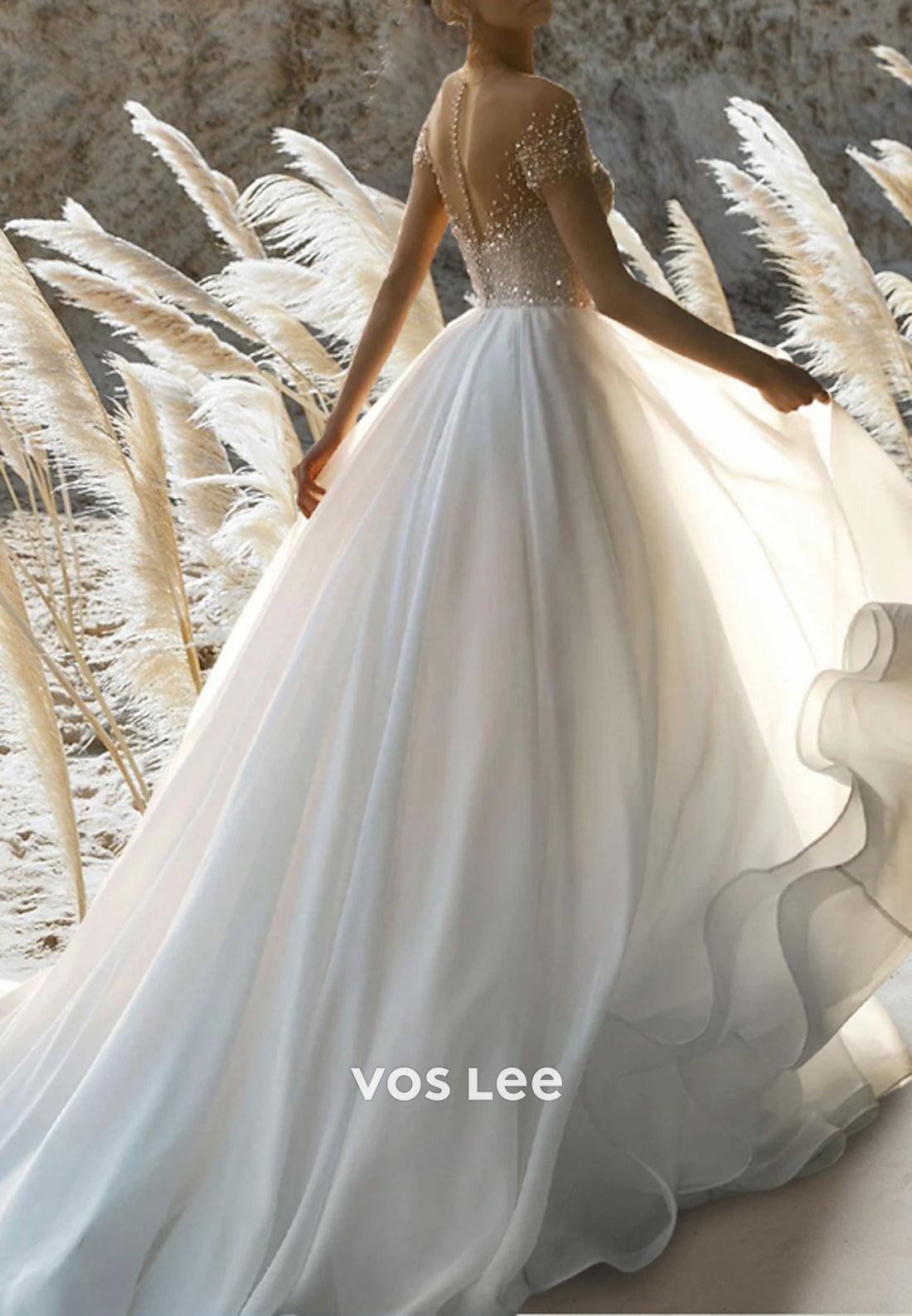 A-Line Sweetheart Sequins Beading Embellished Wedding Dresses with Court Train