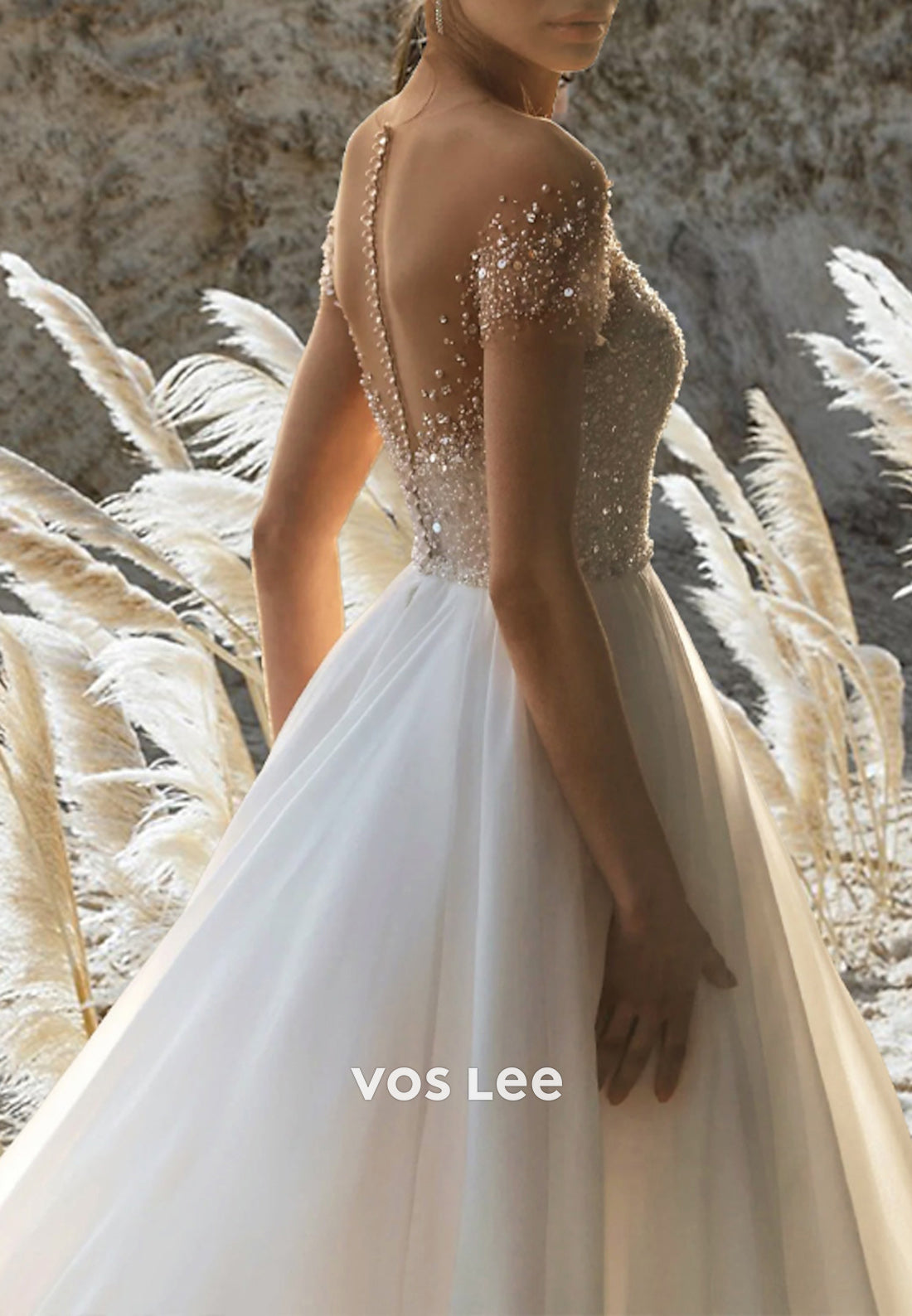 A-Line Sweetheart Sequins Beading Embellished Wedding Dresses with Court Train