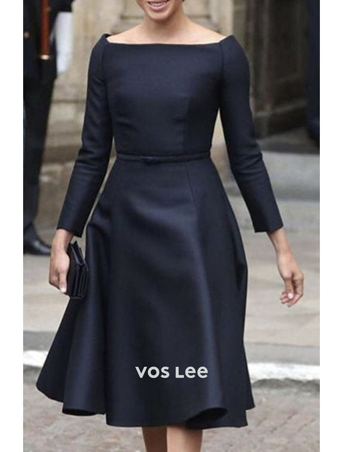 Luxury Navy Blue Mother of the Groom Dress | Satin Boat Neck Tea-Length A-Line for Formal Events