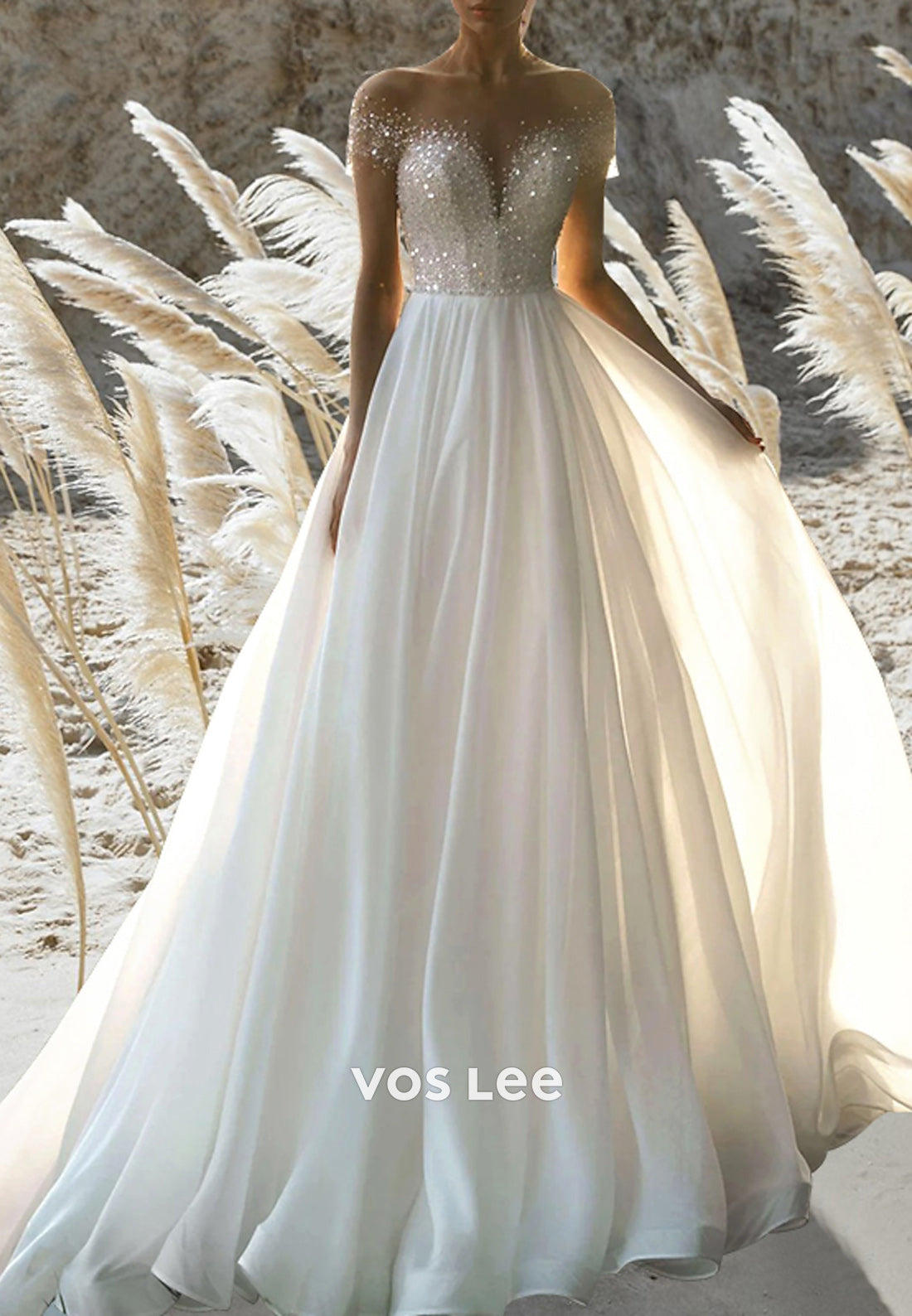 A-Line Sweetheart Sequins Beading Embellished Wedding Dresses with Court Train