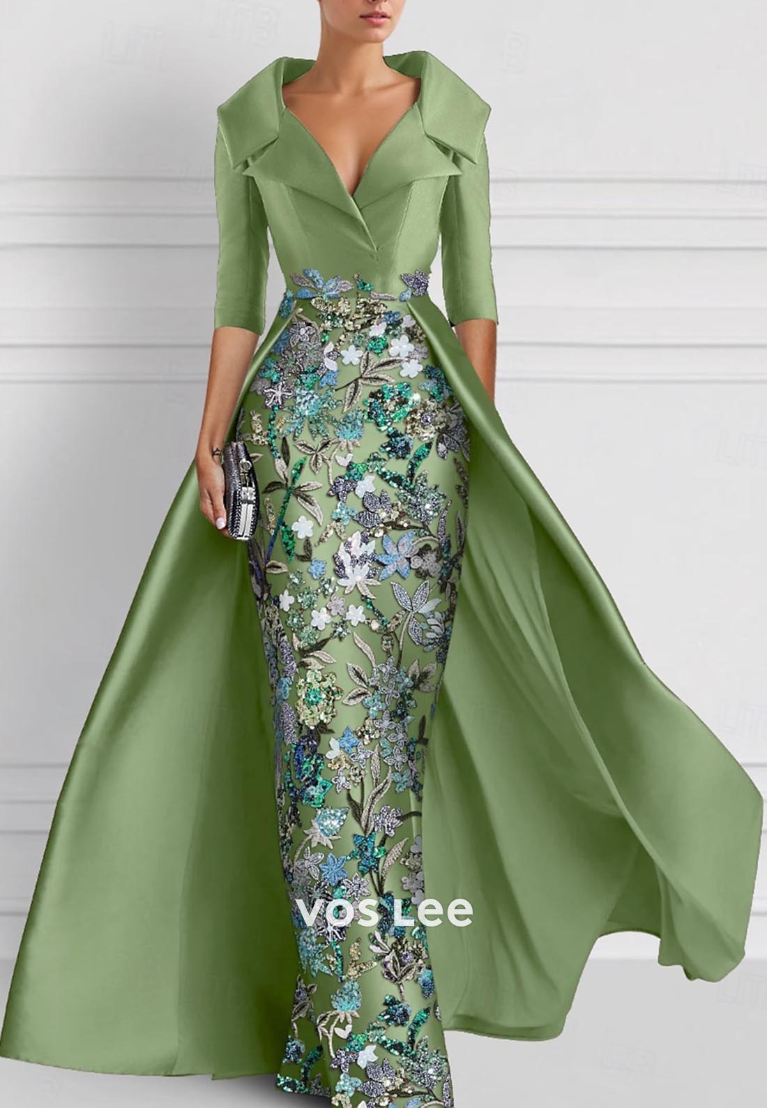 Elegant & Luxurious V Neck Embroidery Sequined Mermaid Evening Dress