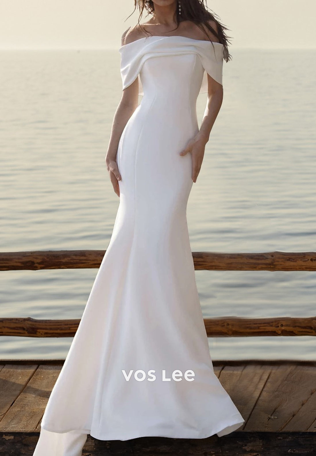 Couture & Ornate Off the Shoulder Pleated Mermaid Wedding Dresses with Sweep Train