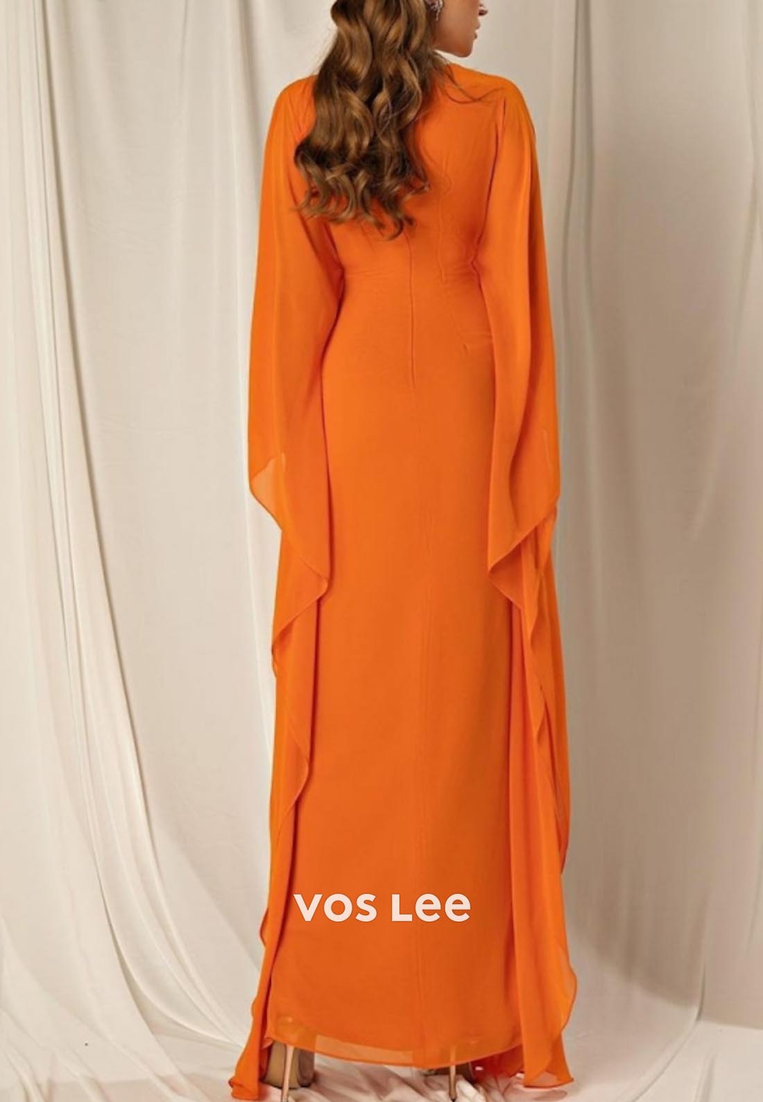 Long Sleeves V Neck Pleated Mermaid Evening Dress Mother of Groom
