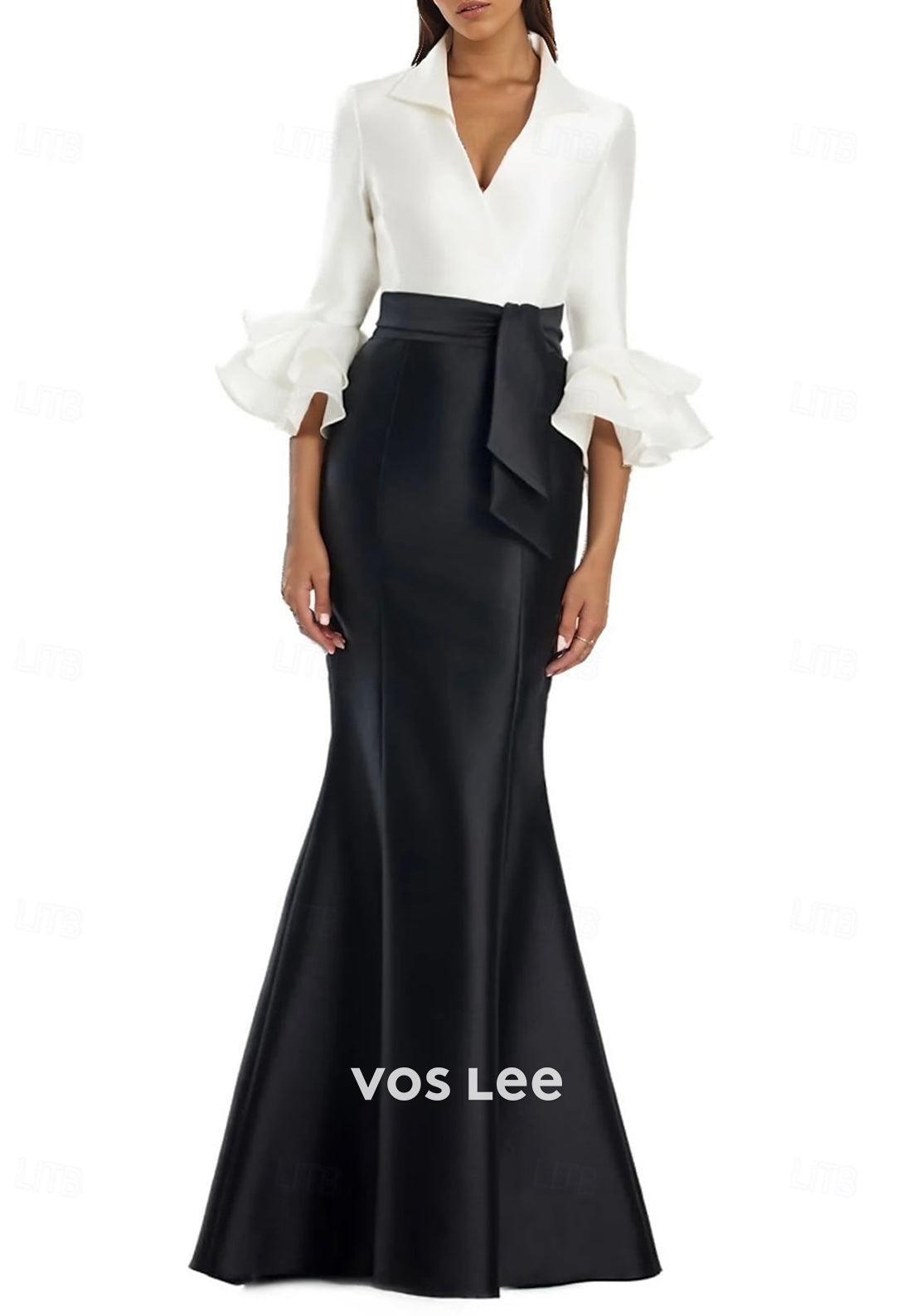 Chic & Modern V Neck Half Sleeve Trumpet Floor-Length Pleated Evening Dresses