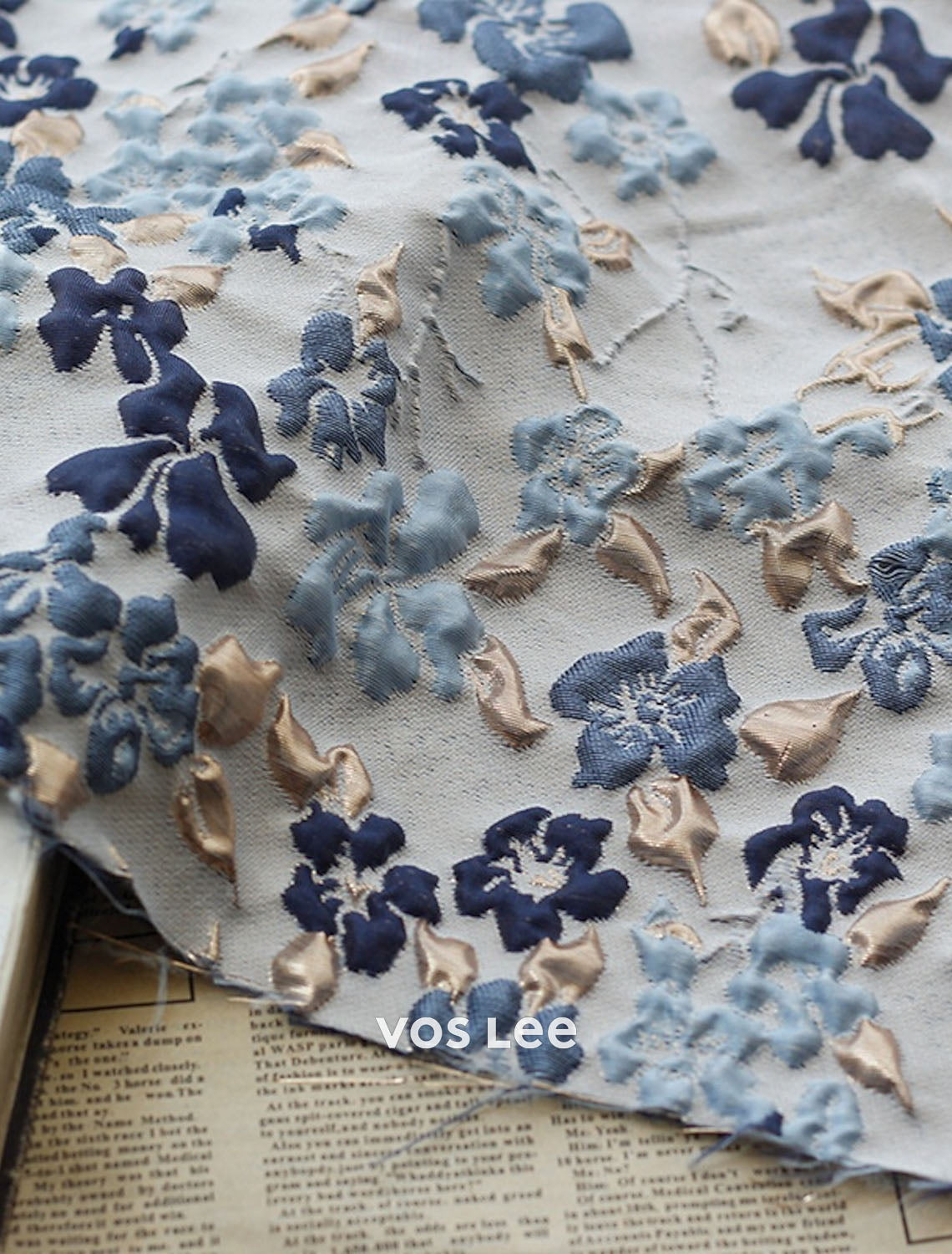 Sky Blue Floral Jacquard Fit-and-Flare Dress | V-Neck Cap Sleeve Midi Dress with Bow Belt