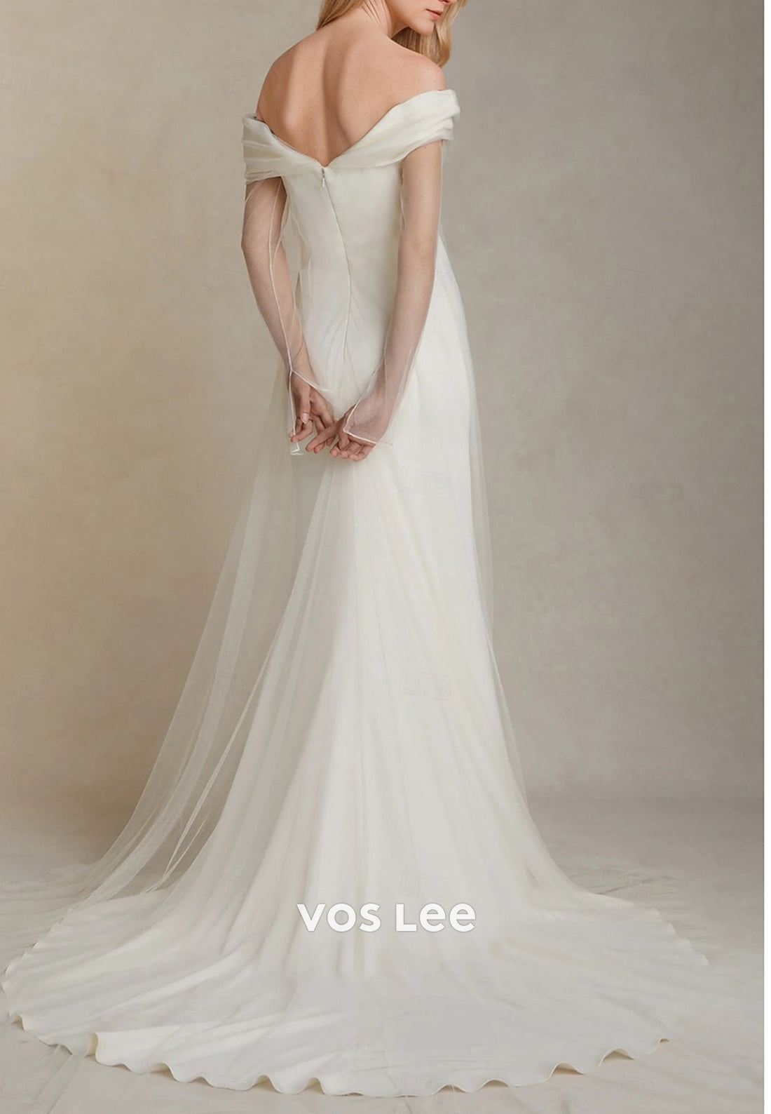 Sexy & Hot Off the Shoulder Pleated Mermaid Wedding Dresses with Sweep Train