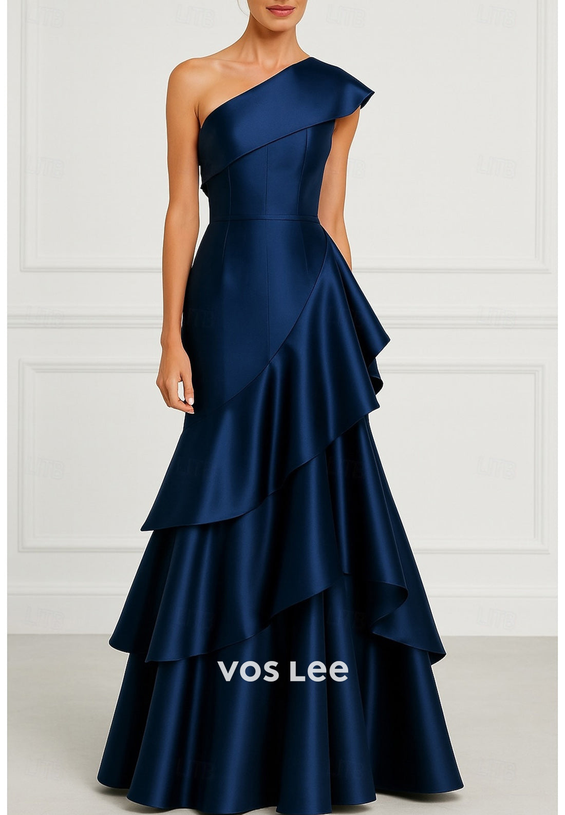 Elegant & Luxurious A-Line Floor-Length One Shoulder Tiered Evening Dresses