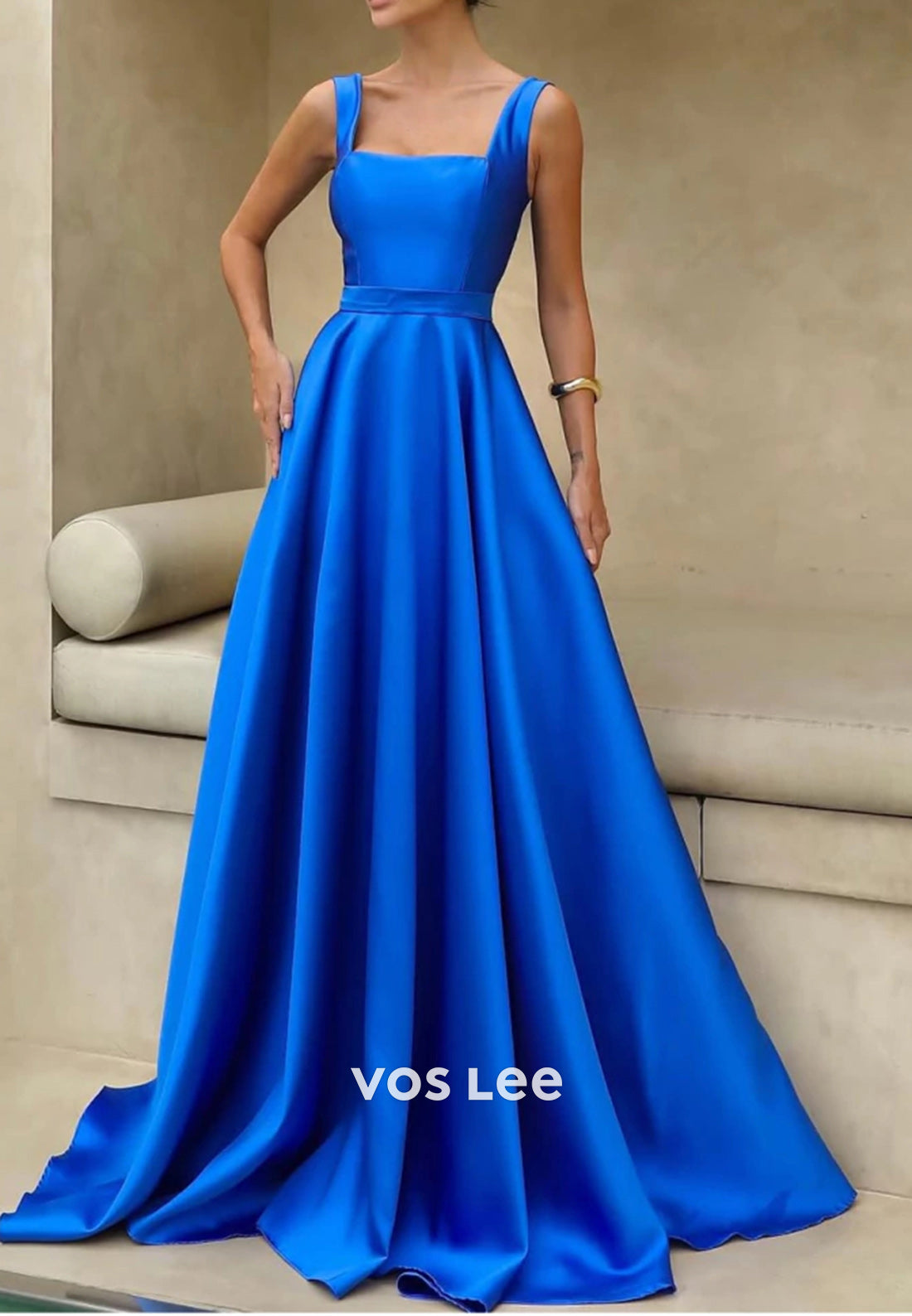 Gorgeous & Charming A-Line Square Pleated Evening Dresses with Court Train