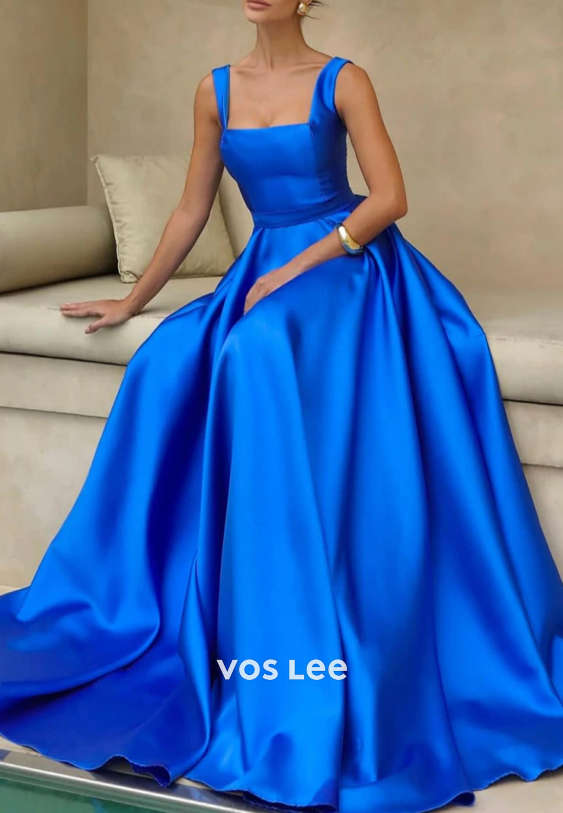 Gorgeous & Charming A-Line Square Pleated Evening Dresses with Court Train