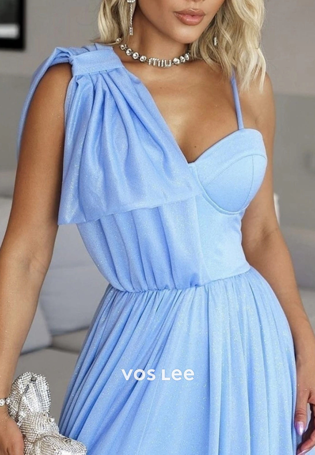 Sparkling A-Line Asymmetrical Neck Sweetheart Floor-Length Evening Dresses with Spilt