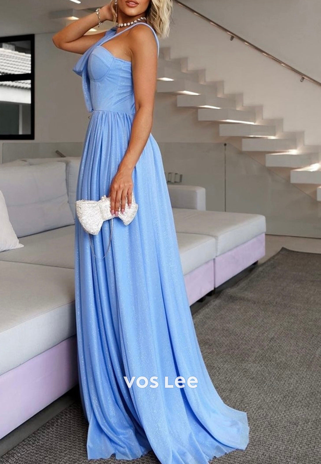 Sparkling A-Line Asymmetrical Neck Sweetheart Floor-Length Evening Dresses with Spilt