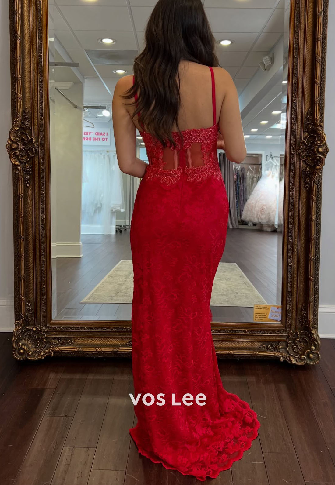 Beading Mermaid Red Lace Corset Prom Dress with Split