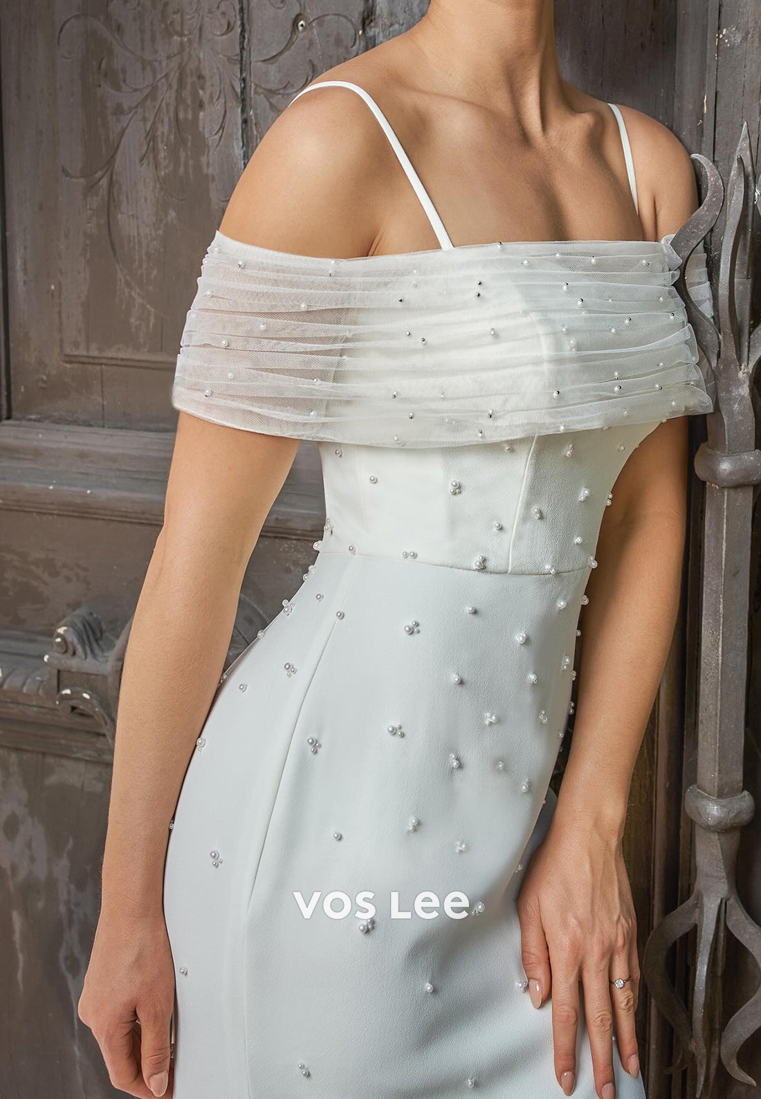 Sexy & Sleek Spaghetti Straps Square Pearls Mermaid Wedding Dresses with Sweep Train